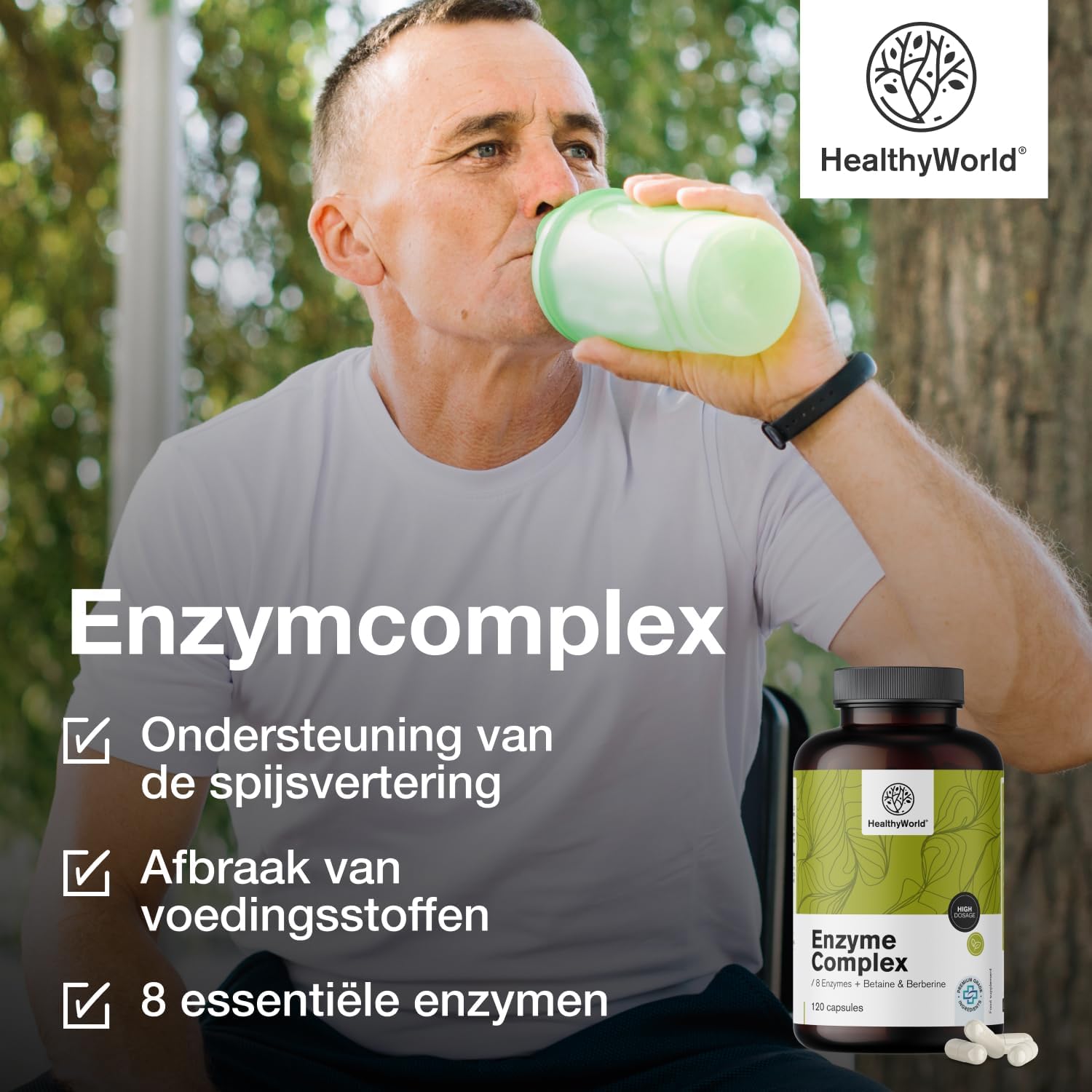 Thumbnail 4 de HealthyWorld Enzymcomplex capsules met 8 enzymen, berberine en betaïne HCl