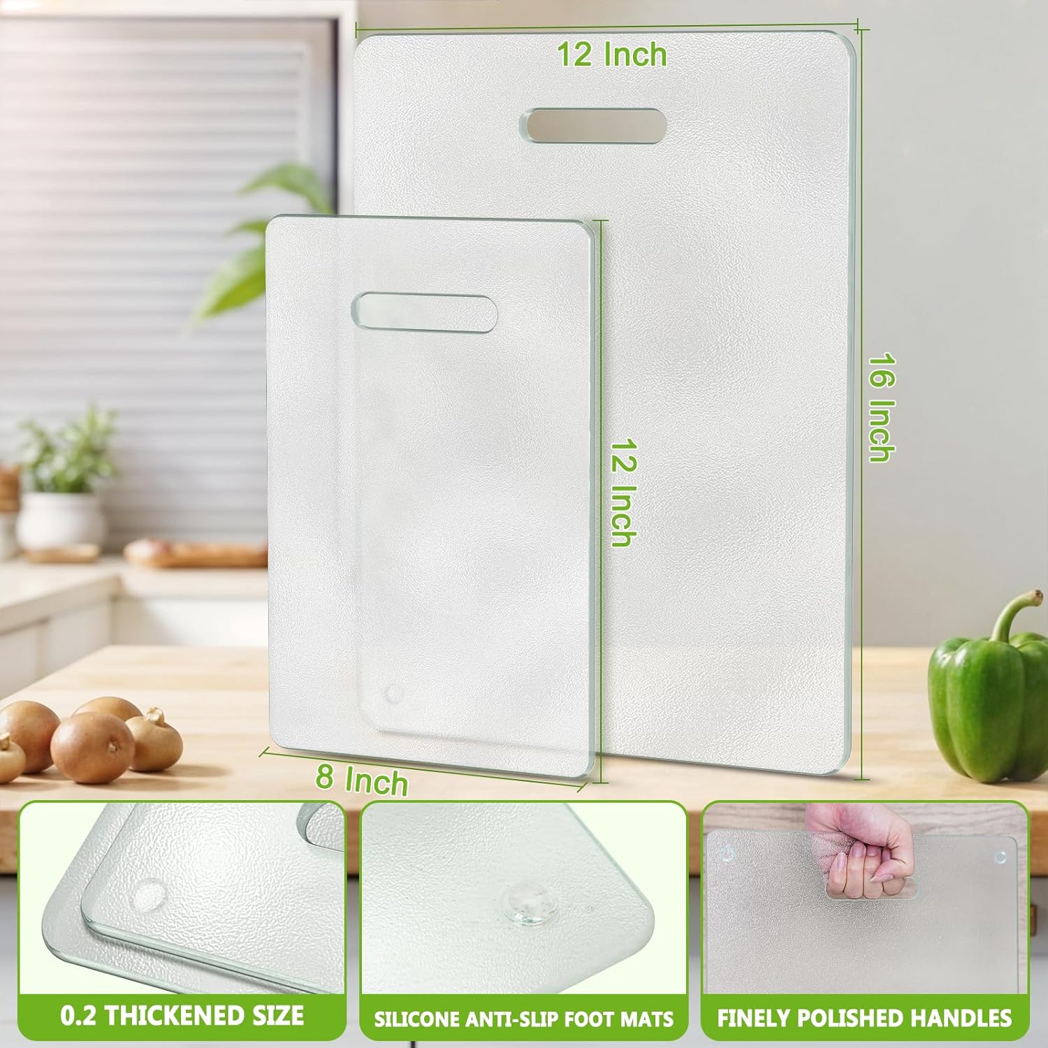 Thumbnail 5 de Tempered Glass Cutting Board Set (2-Pack) — 16x12 and 12x8 with Handles