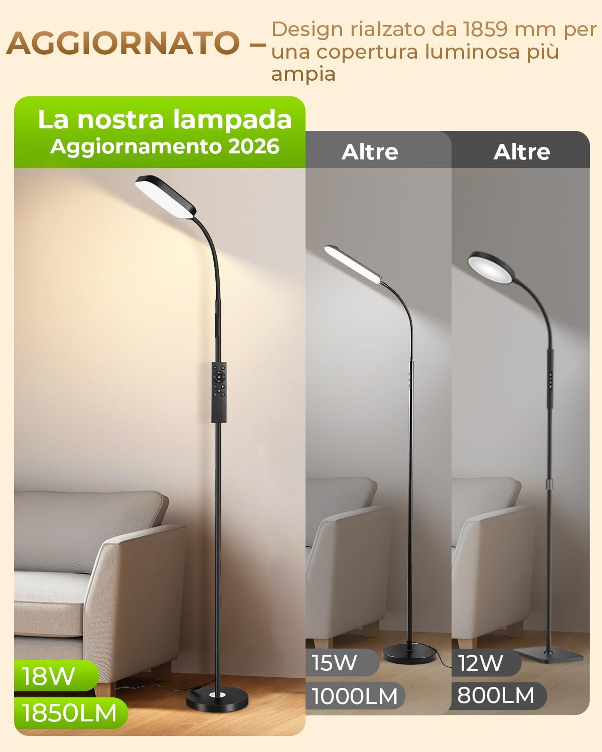 Thumbnail 1 de Lampada da terra LED dimmerabile 18W 1850 lm telecomando