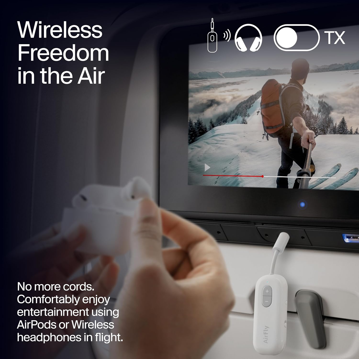 Detalle de Twelve South AirFly SE : transmetteur Bluetooth pour AirPods et casques sans fil, usage avion et salle de sport