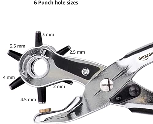 Detalle de Amazon Basics Set de poinçon à cuir avec rotatif et embouts multi tailles – finition argent