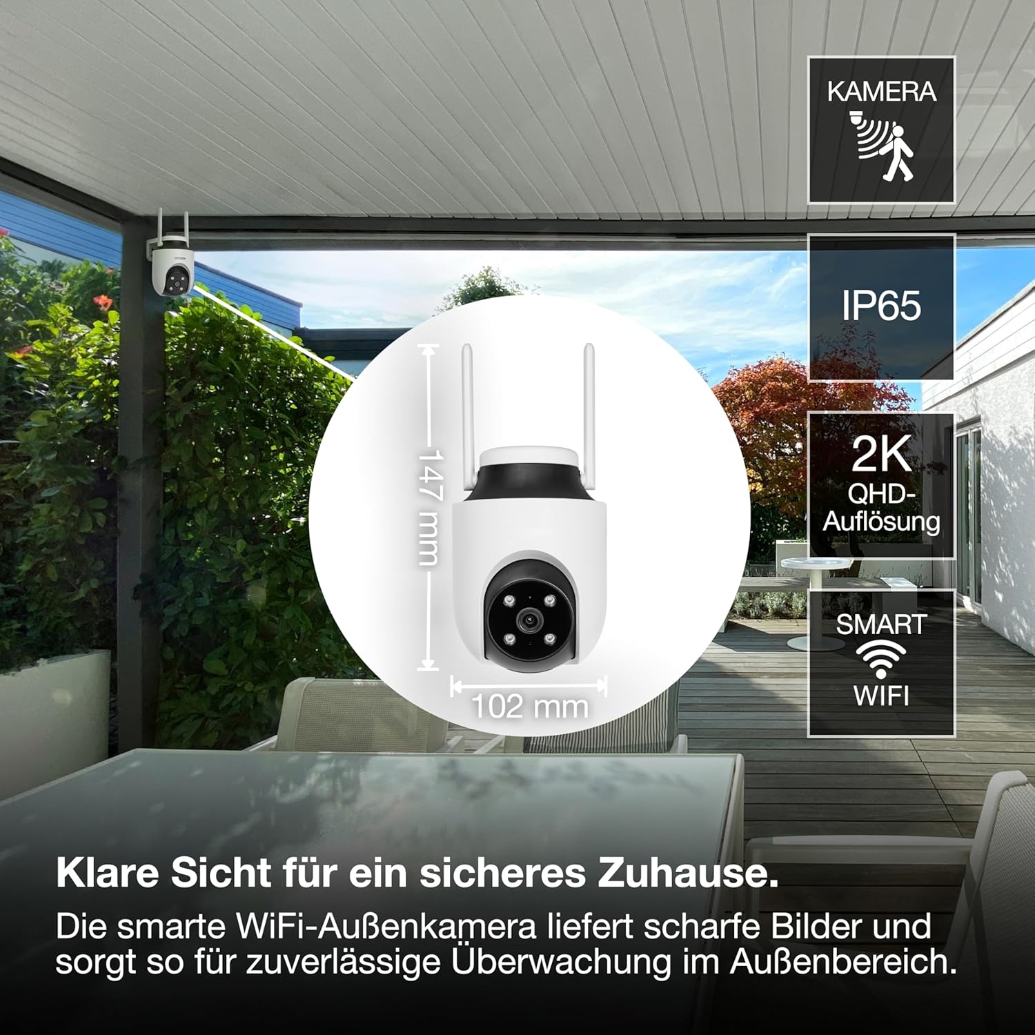 Thumbnail 1 de OSRAM SMART+ WiFi Telecamera da esterno 360° 4MP (2K QHD) IP65 con pan-tilt e visione notturna 10 m, bianca
