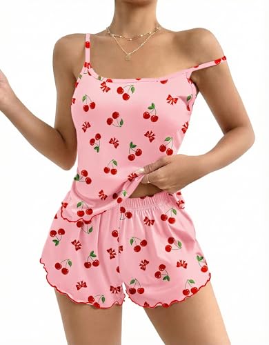 Detalle de Ekouaer Pyjama Femme 2 Pièces Été - Ensemble Débardeur et Short Rose, Taille L