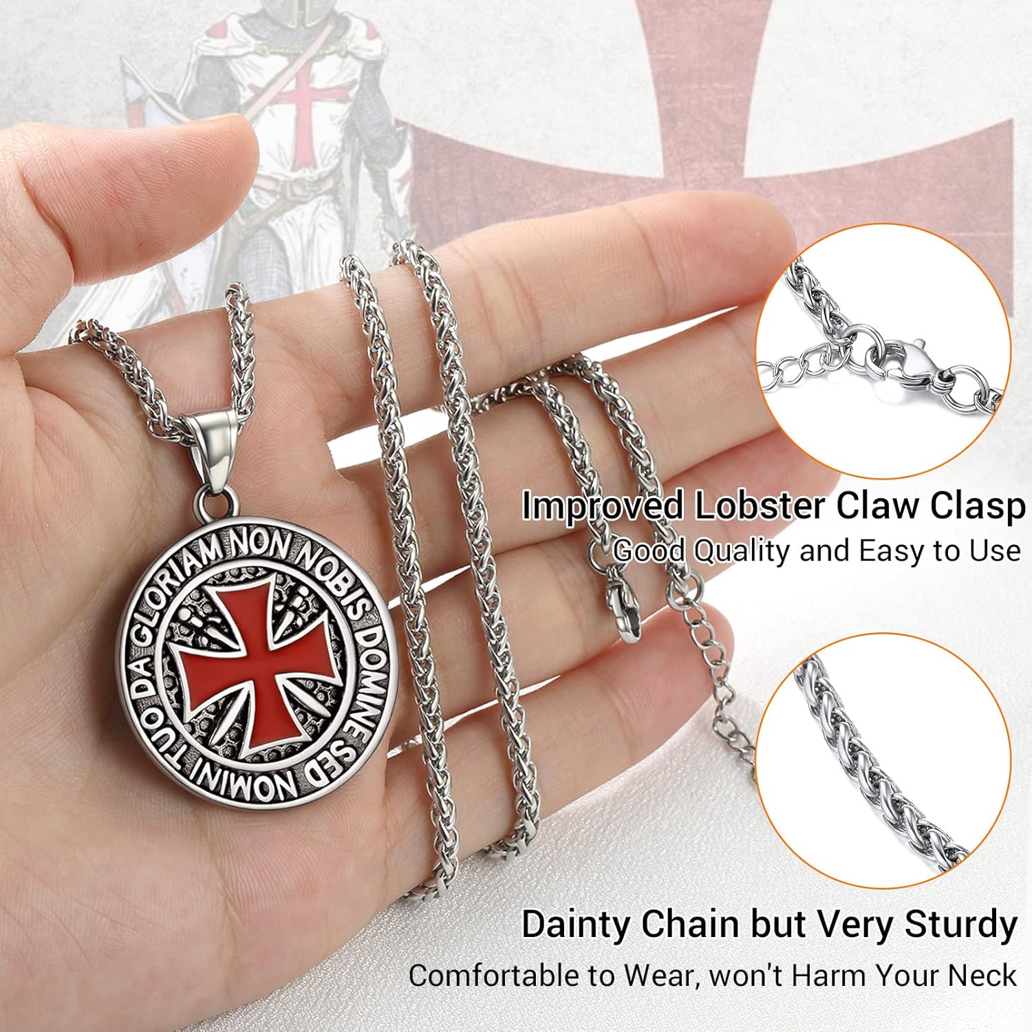 Thumbnail 1 de PROSTEEL Collier homme pendentif croix templière personnalisable en acier inoxydable 316L