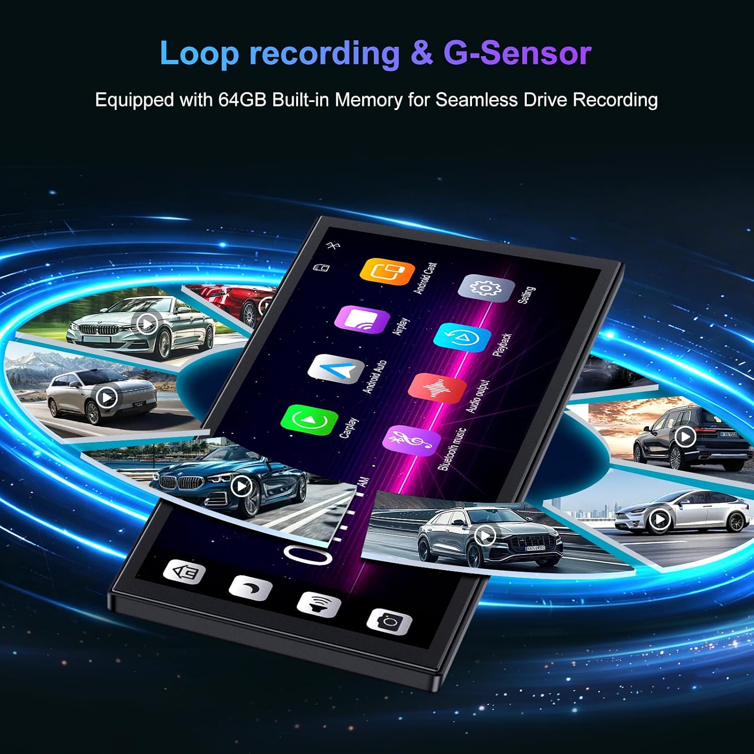 Detalle de 11-inch Car Play Screen with Dash Cam Front & Rear: Wireless CarPlay/Android Auto, 2.5K Front + 1080P Rear Recording