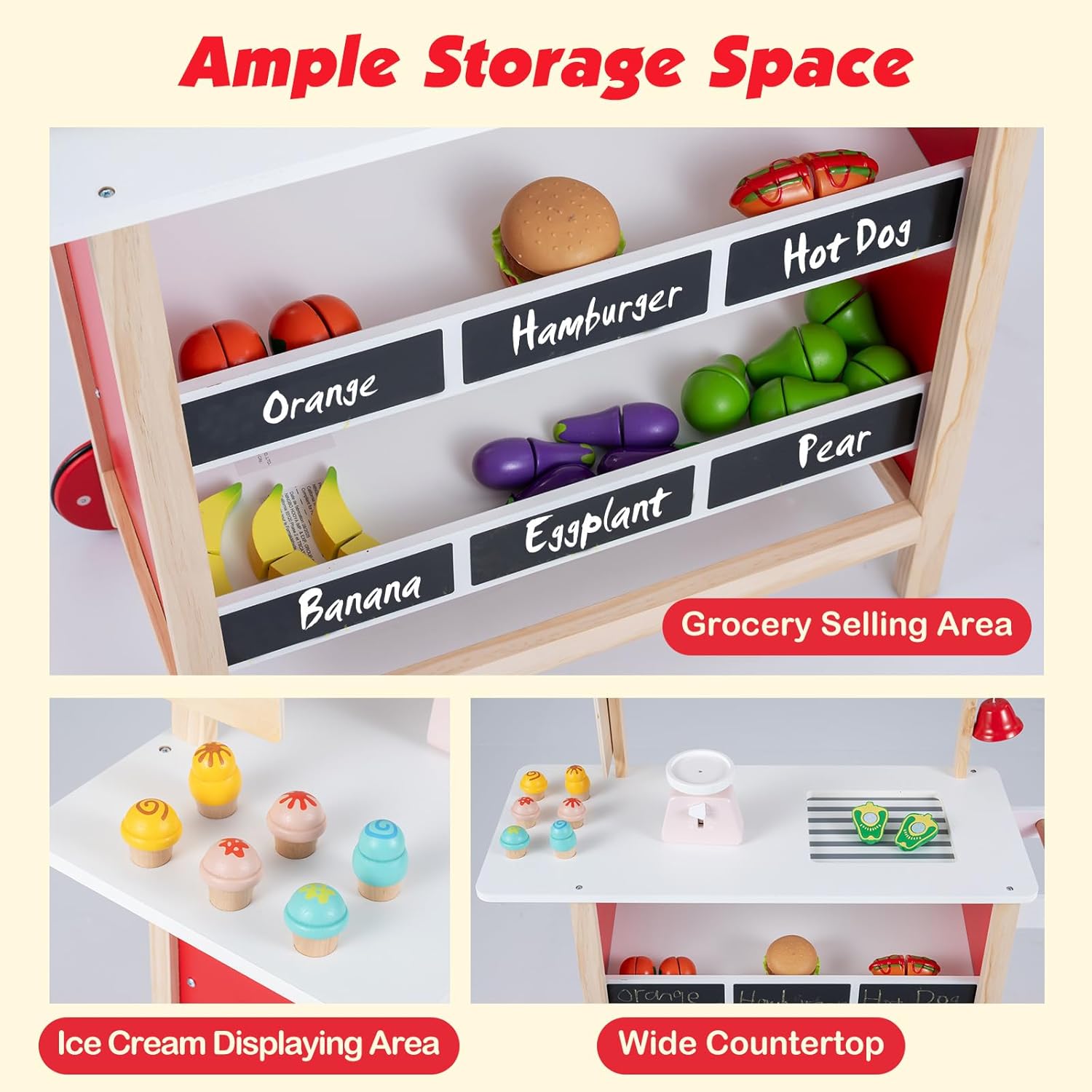 Detalle de INFANS Wooden Grocery Store Toy with 6 Ice Creams 🍎