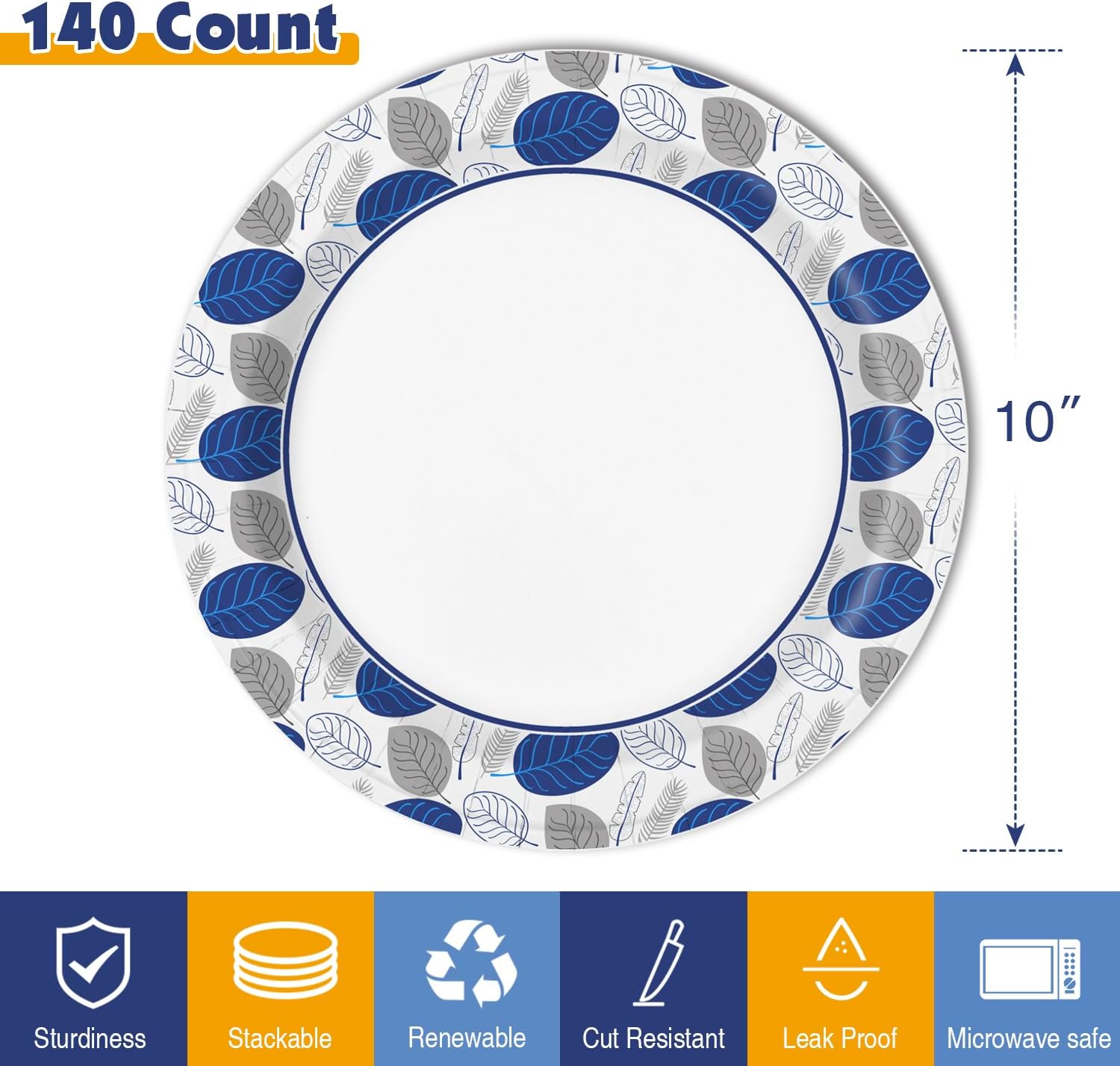 Detalle 2 de Ginkgo 140 Count Disposable Paper Plates — 10 Inch Bulk, Soak Proof & Cut Resistant