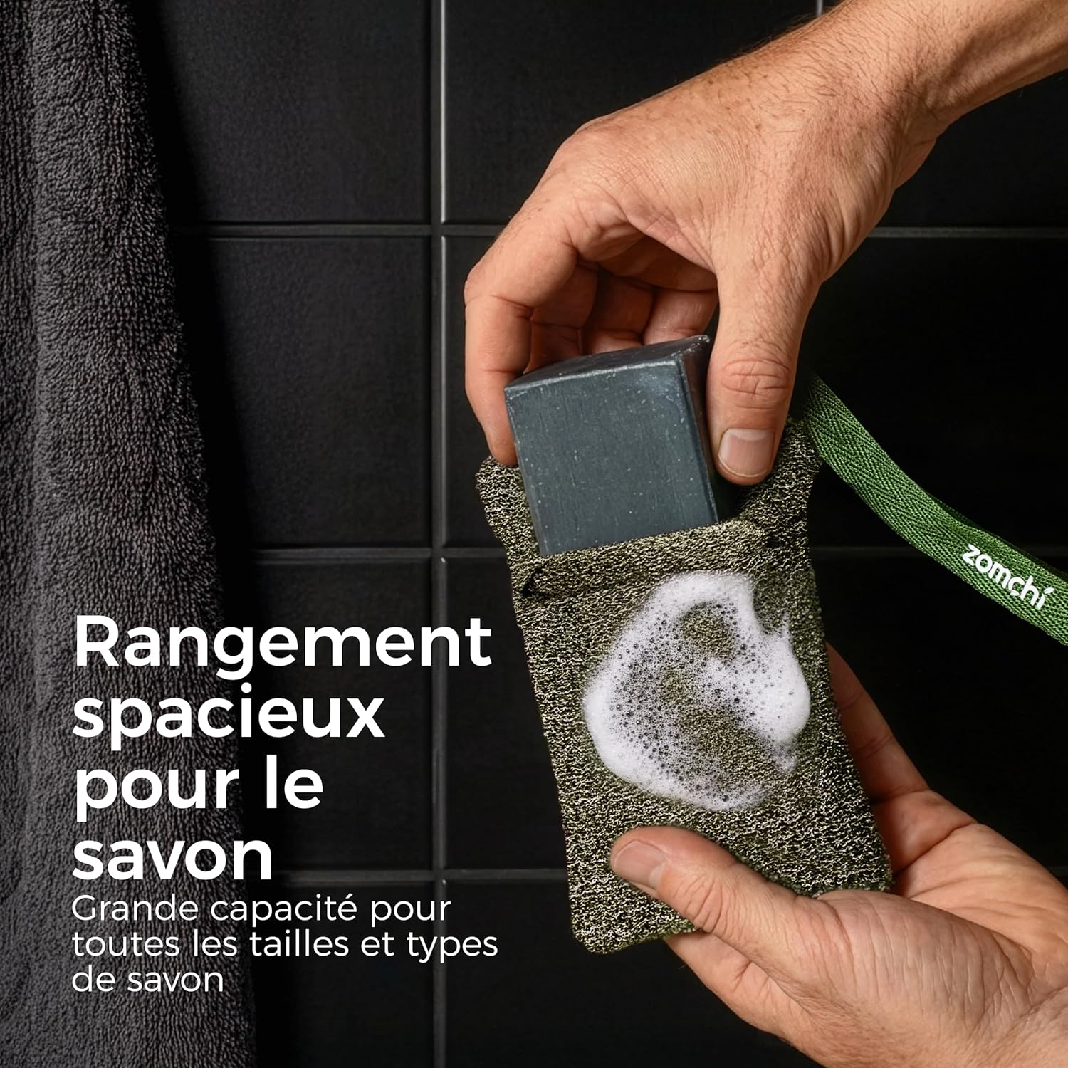Detalle de ZOMCHI lot de 2 pochettes pour savon exfoliant (grain gros et grain fin) pour mousse riche sous la douche