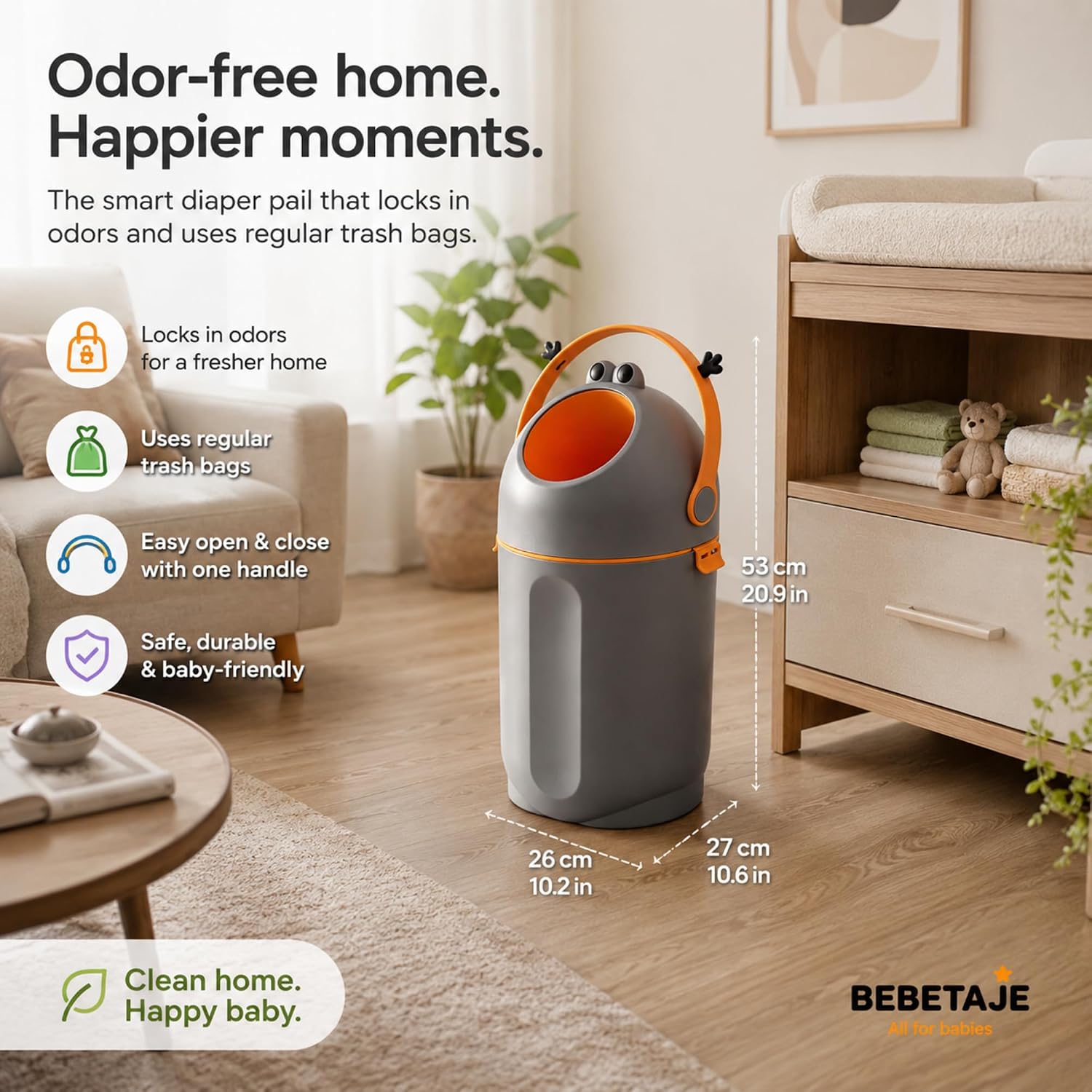 Detalle de PBell FROG Diaper Pail, Dark Grey, 15 L with Airtight Odour Lock