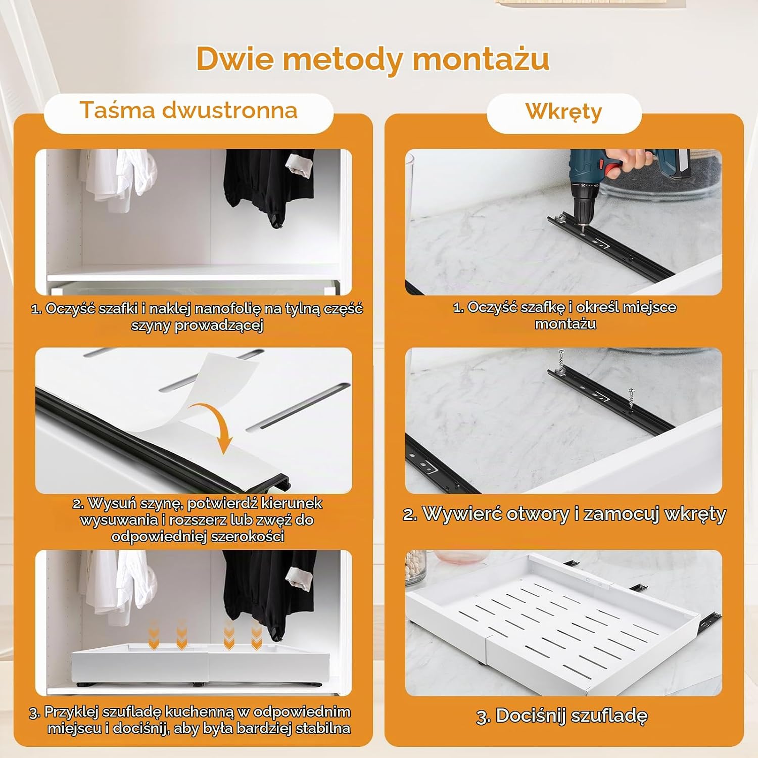 Detalle 2 de Cozary Retractable Pull Out Drawer – teleskopowa szuflada kuchenna 32–52 cm
