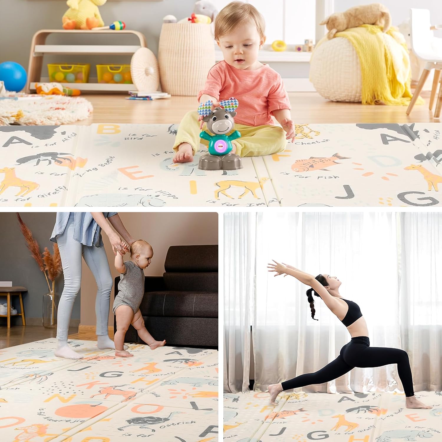 Thumbnail 5 de Sour Lemon 180x160cm Folding Wildlife Mat – Thick Baby Play Mat