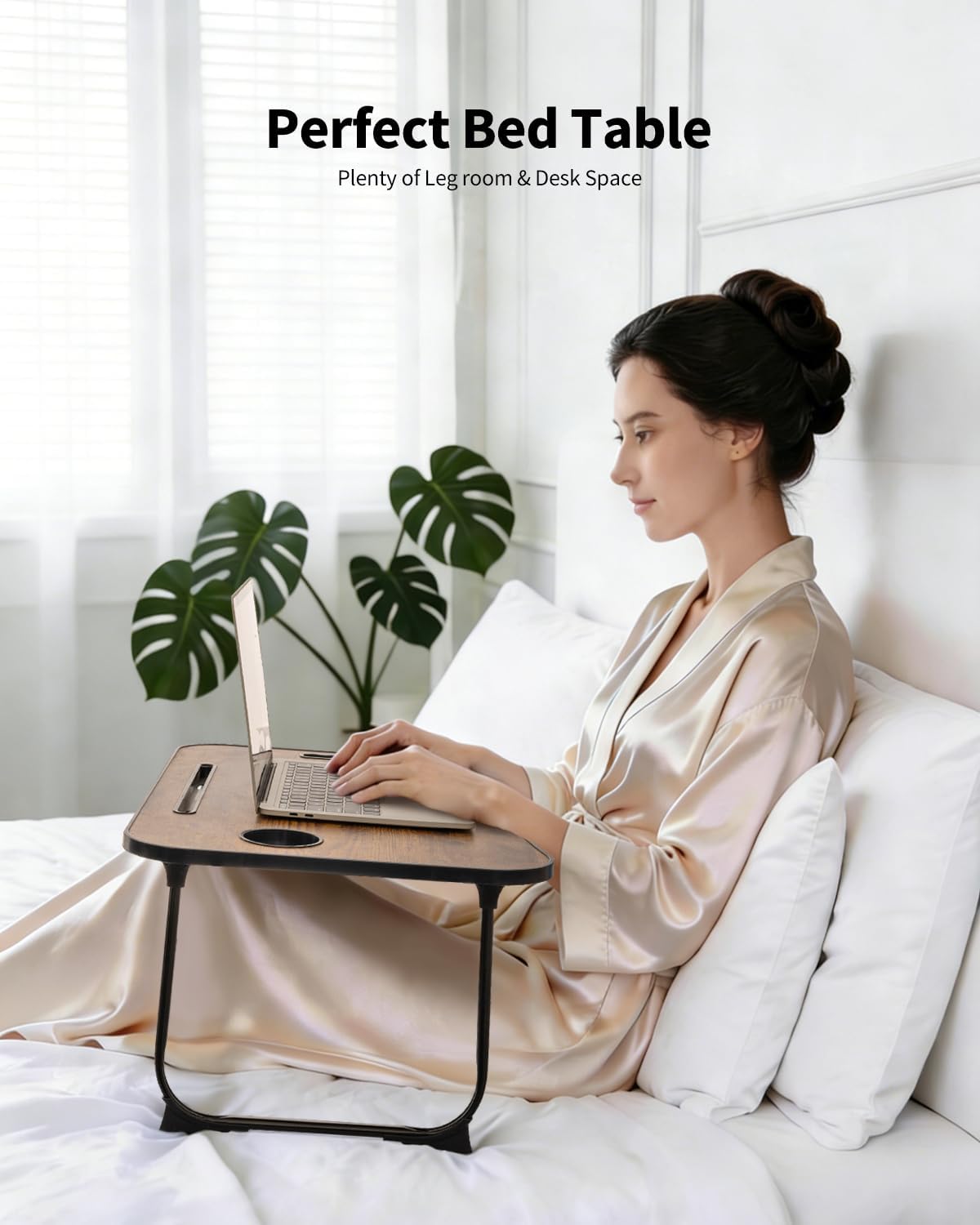 Detalle de Ruxury RL2 Folding Lap Desk, Brown Wood Table with Cup Holder