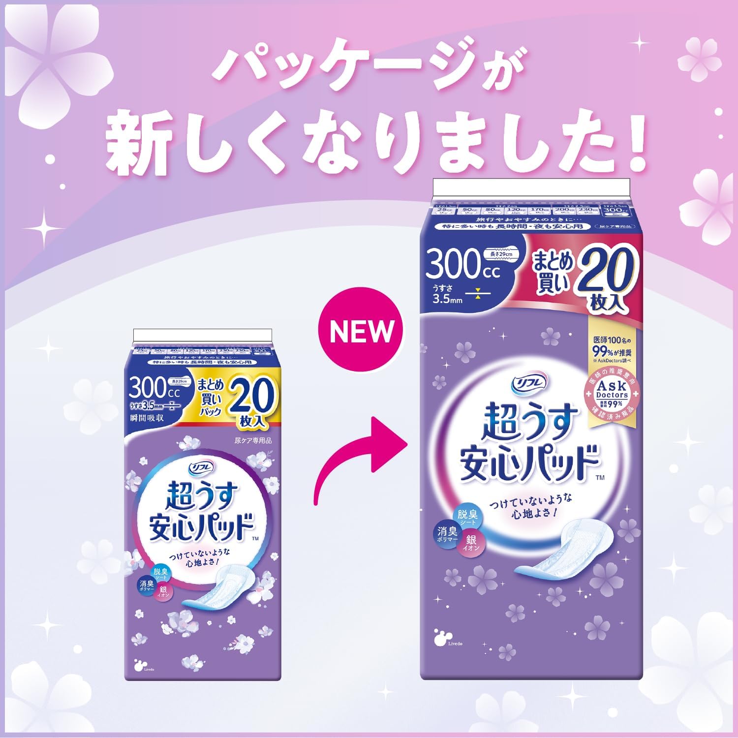 Detalle de パーフェクトチョイス リフレ 超うす安心パッド 300cc 女性用尿もれパッド 29cm・3.5mm