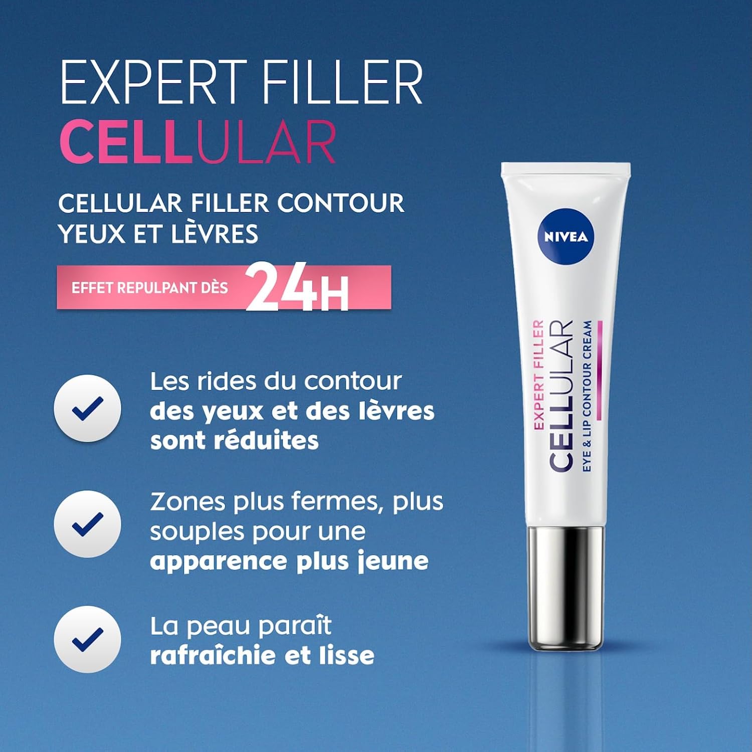 Detalle 2 de NIVEA Cellular Expert Lift – Soin contour des yeux & lèvres anti-âge à l’acide hyaluronique, 15 ml