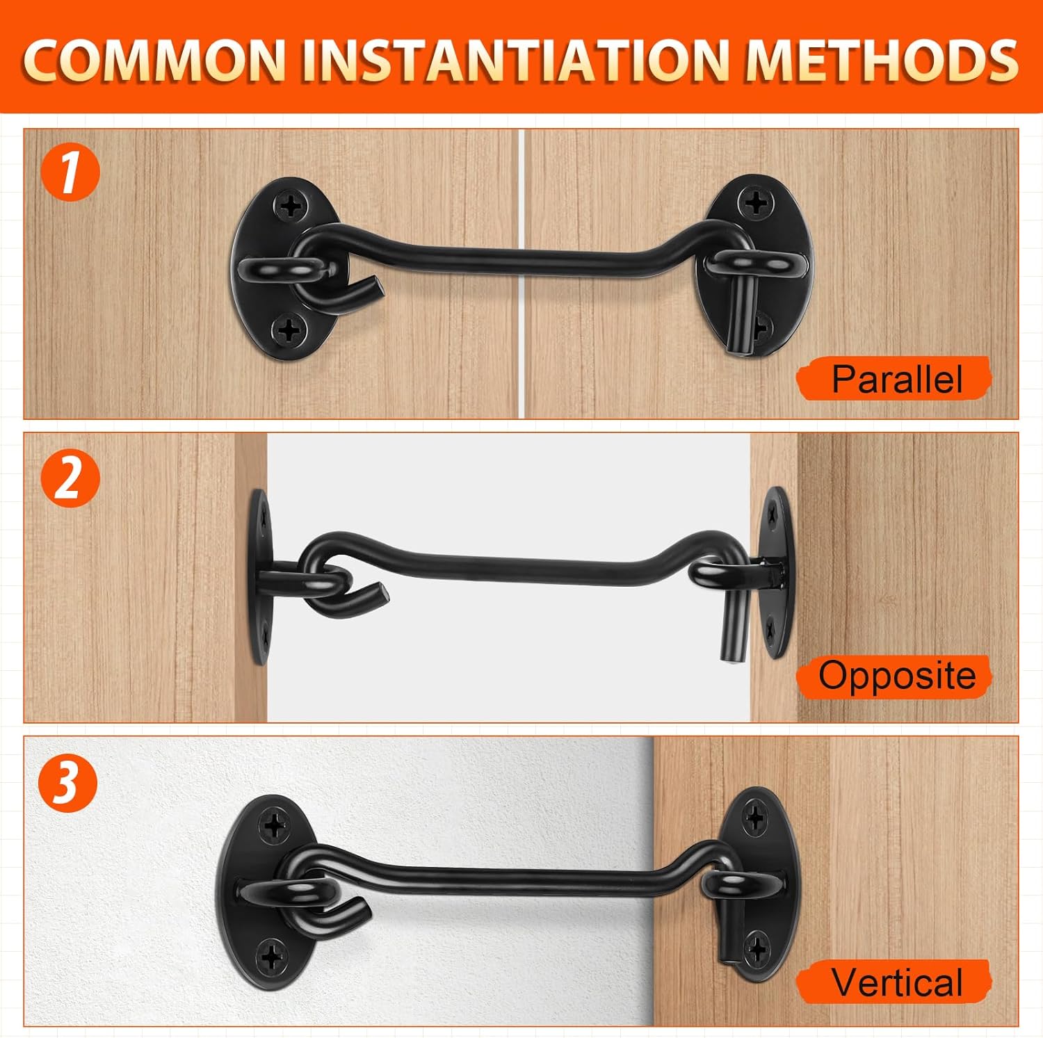 Detalle de 16 Inch Hook and Eye Latch (2-Pack) Stainless Steel – Black Cabin Door Gate Lock with Screws