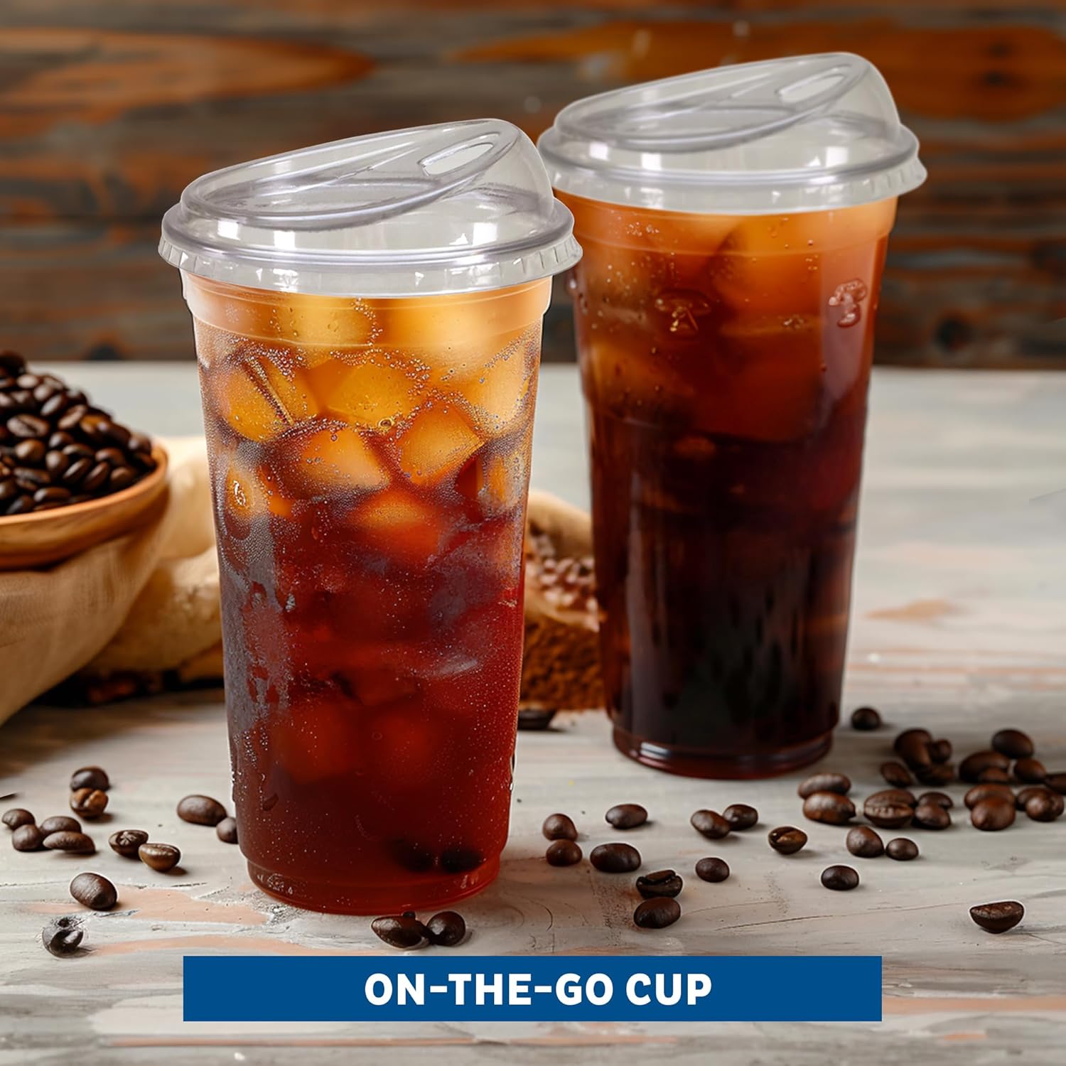 Detalle de Freshware 24 oz Clear Disposable Plastic Cups with Strawless Sip Lids (100 Pack)