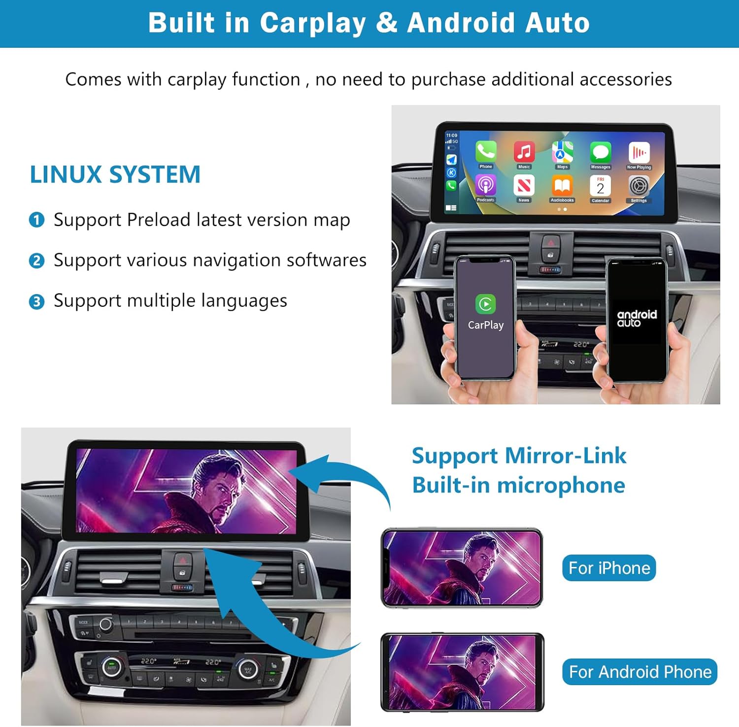 Detalle de ninetom Ninetom Wireless CarPlay & Wireless Android Auto 10.25" touchscreen car radio for BMW 3/4 Series (NBT)