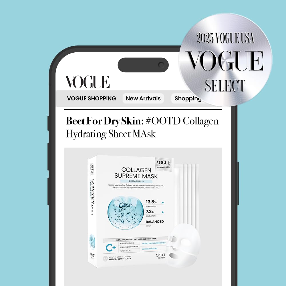 Detalle 2 de #OOTD Collagen Hydrating Sheet Masks (10 count) for Dry & Sensitive Skin, EVE Vegan, Hyaluronic Acid