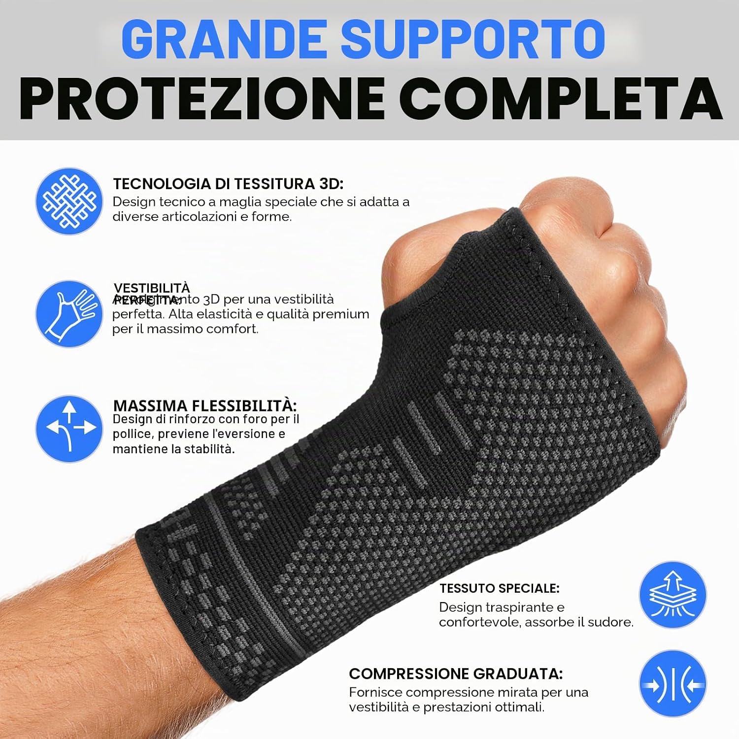 Detalle de Lexniush Tutore Polso 2 Pezzi: supporto elastico e traspirante per tunnel carpale e lesioni