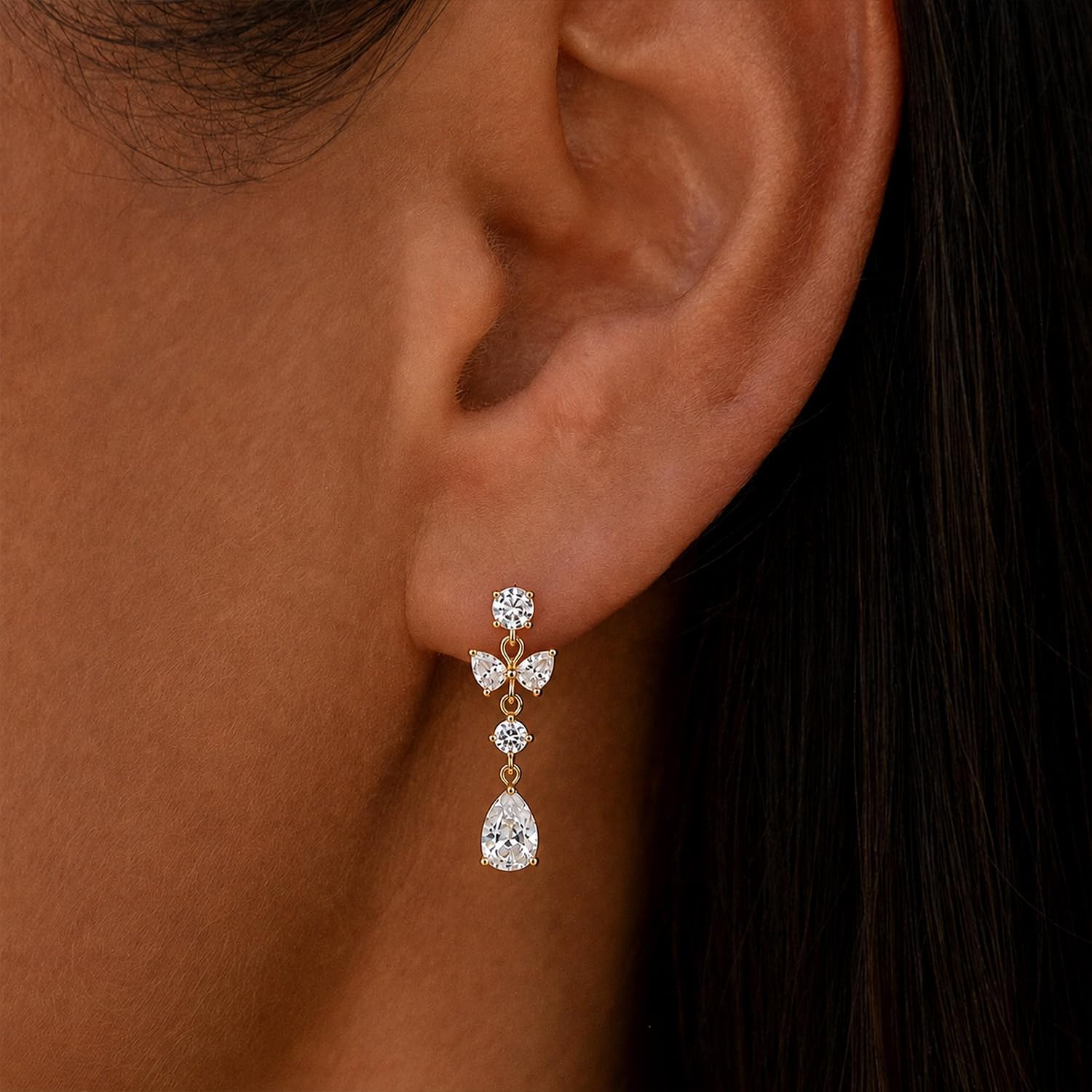 Thumbnail 6 de Cubic Zirconia Dangle Earrings, 14K Gold Plated