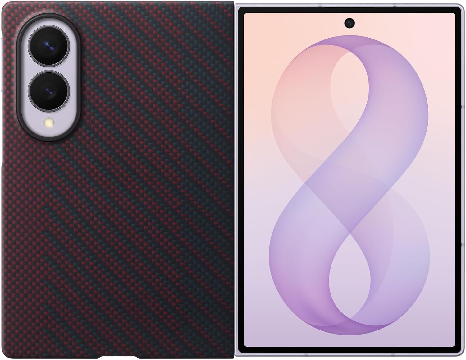 Detalle de Samsung Galaxy Z Fold8 magnetfodral i violett aramidfiber med antireflexfilm