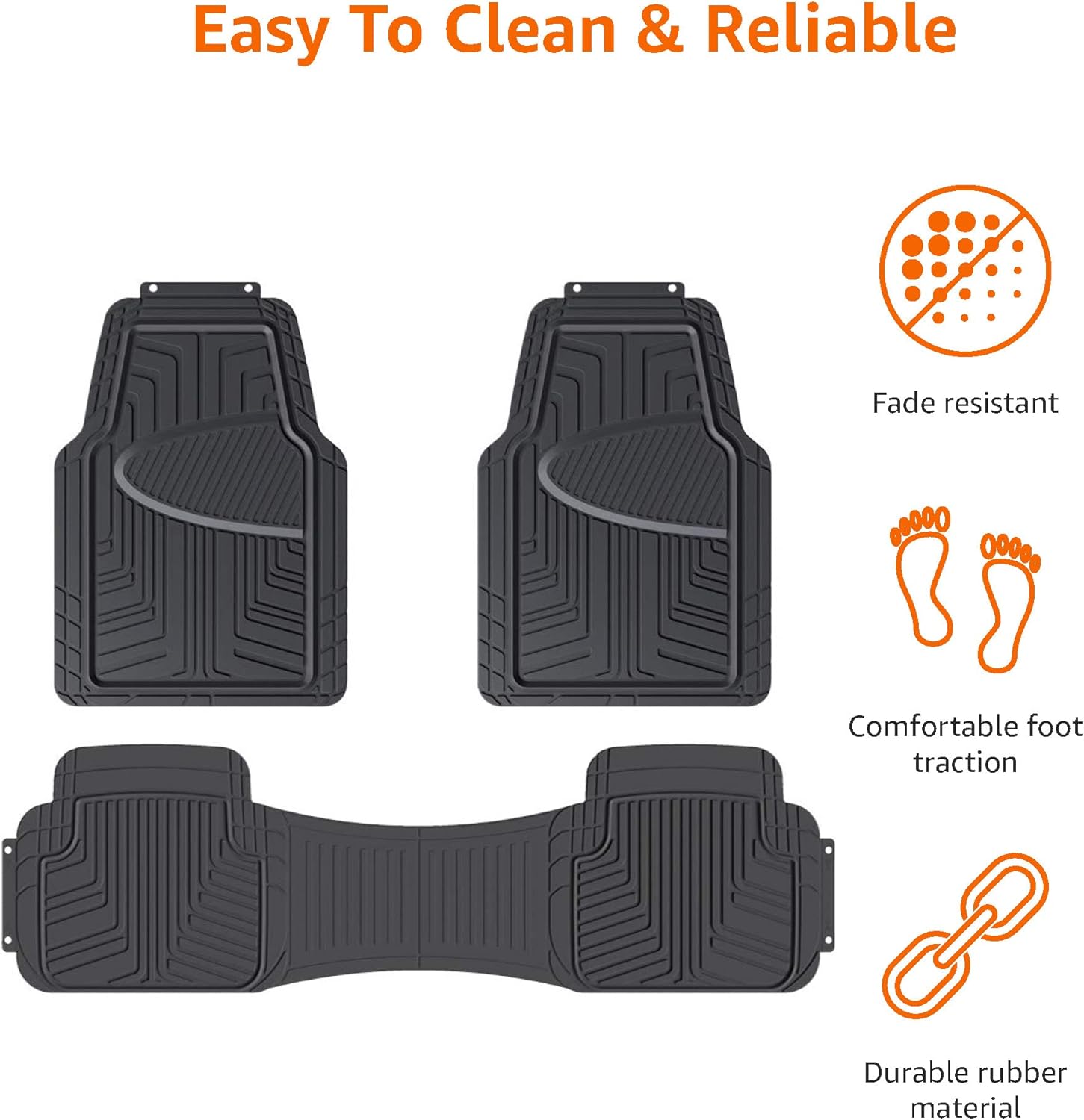 Detalle de Amazon Basics Tappetini in gomma per auto, SUV e camion set da 3 pezzi – protezione integrale per sedile posteriore