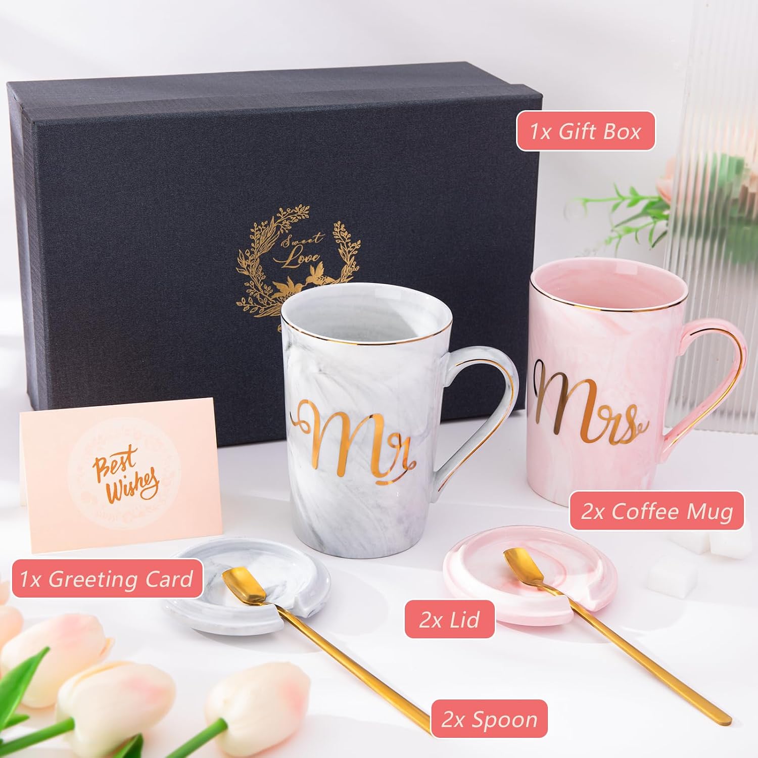 Thumbnail 5 de Doublewhale 14oz Marble Mr & Mrs Mug Gift Set for Couples