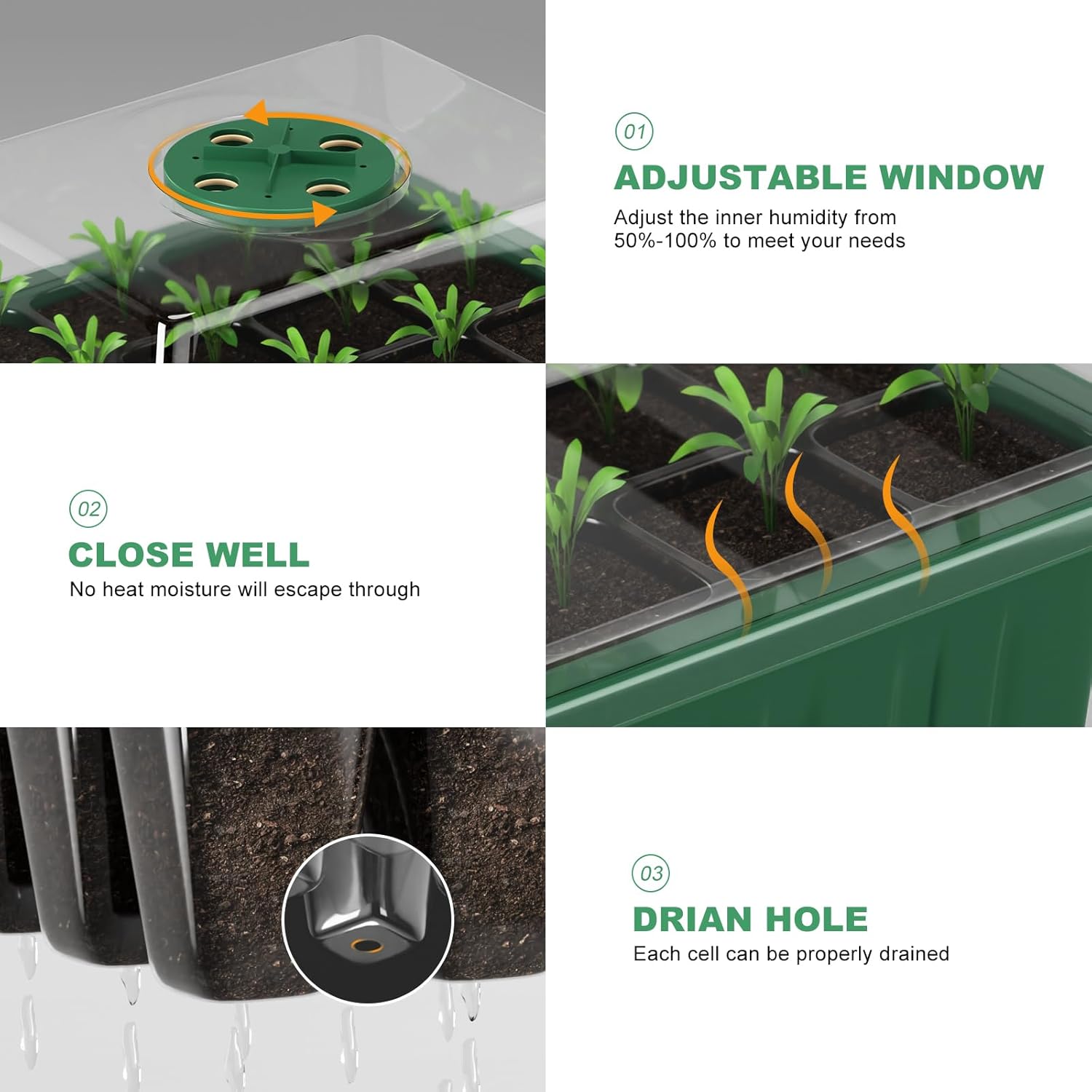Thumbnail 2 de Priksia Seed Trays 10 Pack (120 Cells) Propagator with Clear Lids and Adjustable Window