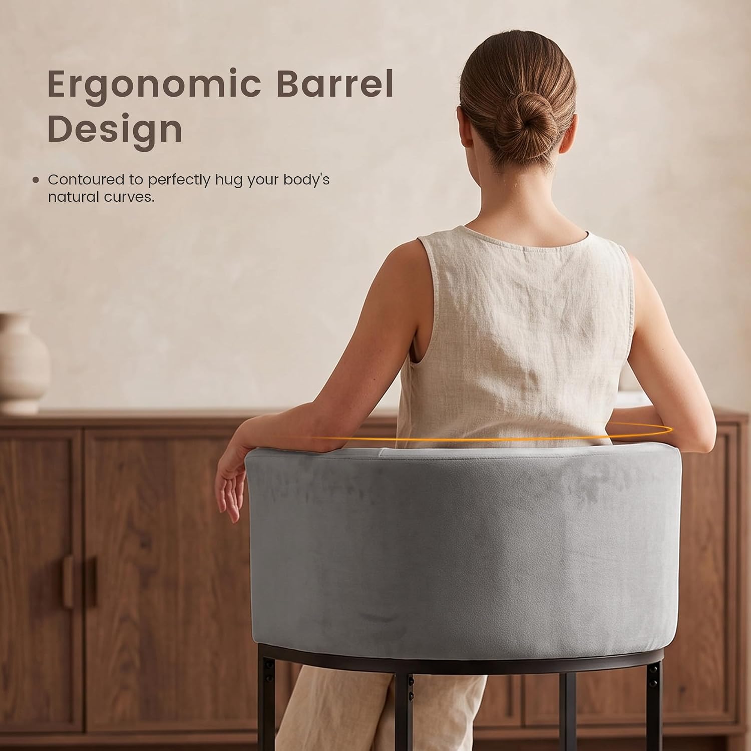 Detalle de GRUSIGN BY-TEZ Chenille Counter-Height Bar Stools, Set of 4, Gray