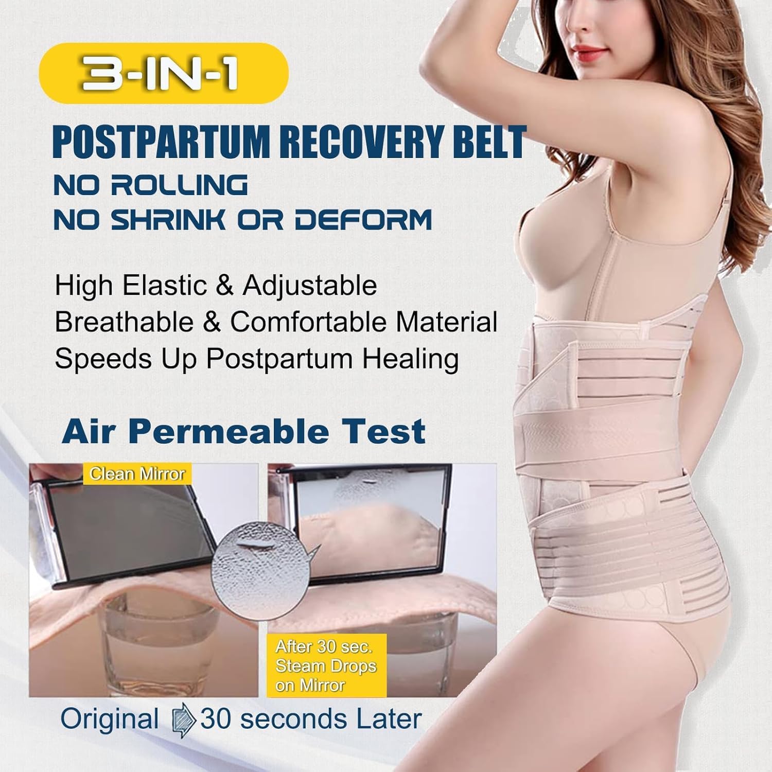 Detalle 2 de ChongErfei 3 in 1 Postpartum Belly Wrap – 3-in-1 Belly/Waist/Pelvis Belt for Postpartum Support