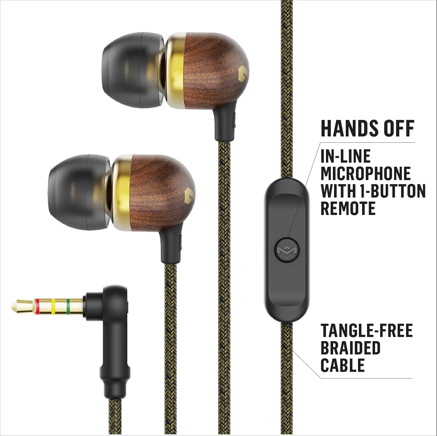 Detalle de Marley Smile Jamaica In-Ear Kopfhörer mit Kabel – Nachhaltiger Klang, integriertes Mikrofon & Geräuschisolierung