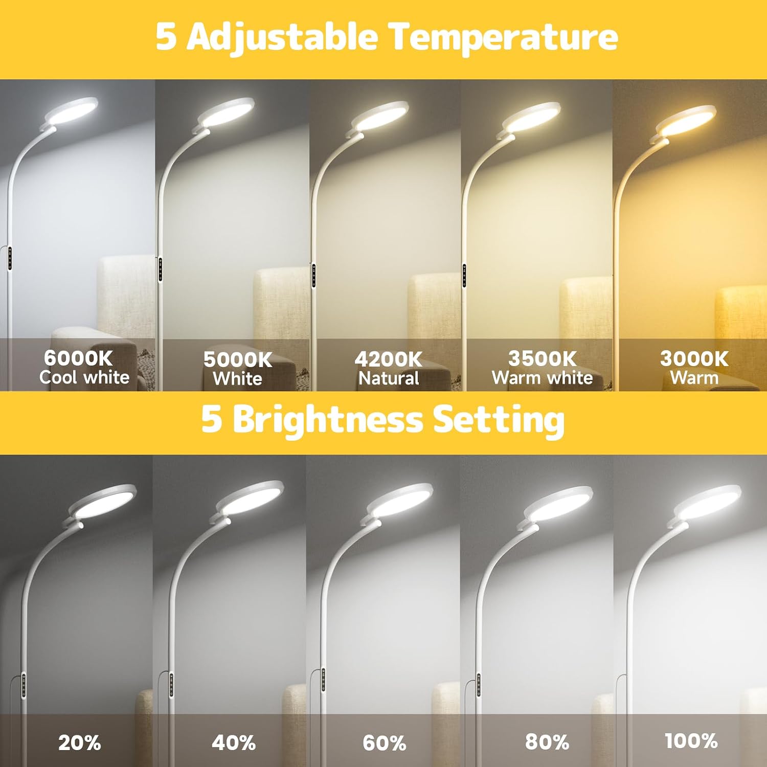 Detalle 1 de Devowellte DEE-CA-YXLDGLD01 UV-Free 10,000 Lux Floor and Desk Lamp