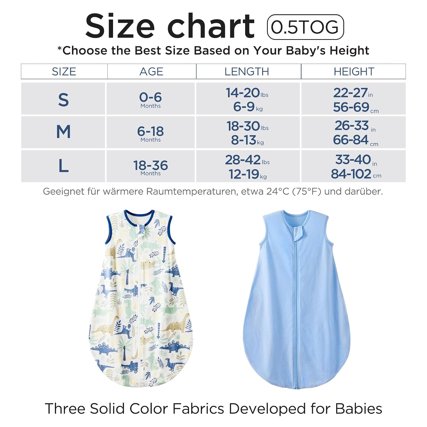Detalle de Duomiaomiao 2er Pack Baby-Schlafsack (0,5 Tog) aus Baumwolle, für 6 Monate bis 5 Jahre