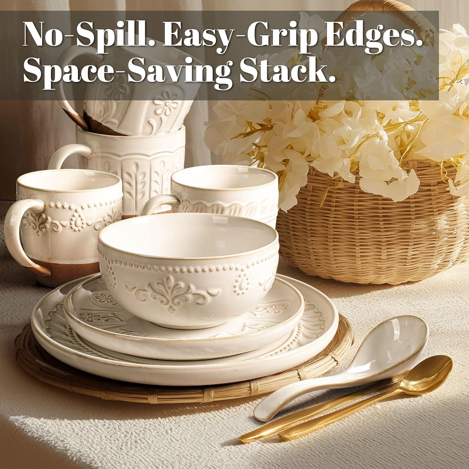 Thumbnail 4 de Artena 16-Piece Ceramic Dinnerware Set for 4 (Plates, Bowls & Soup Spoons)