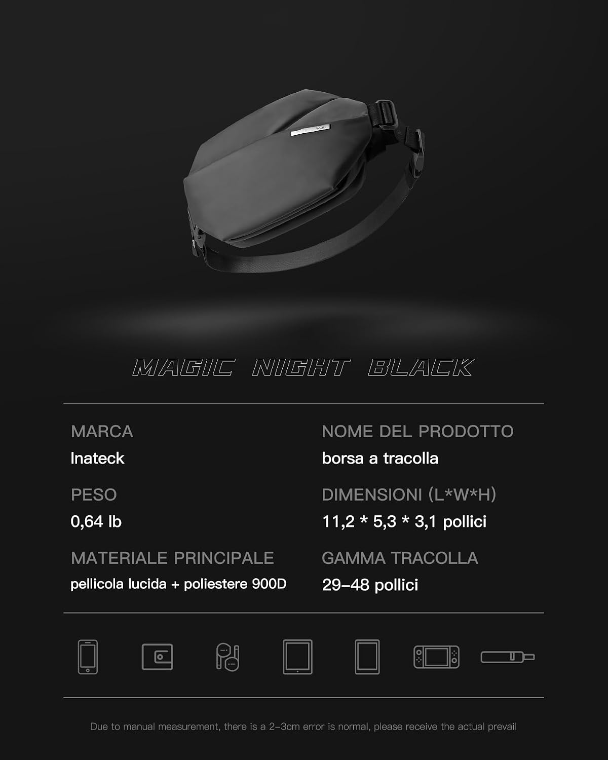 Thumbnail 1 de Inateck Sling Bag X – Borsa a tracolla crossbody resistente agli schizzi, marsupio multifunzionale per viaggi, palestra e ciclismo