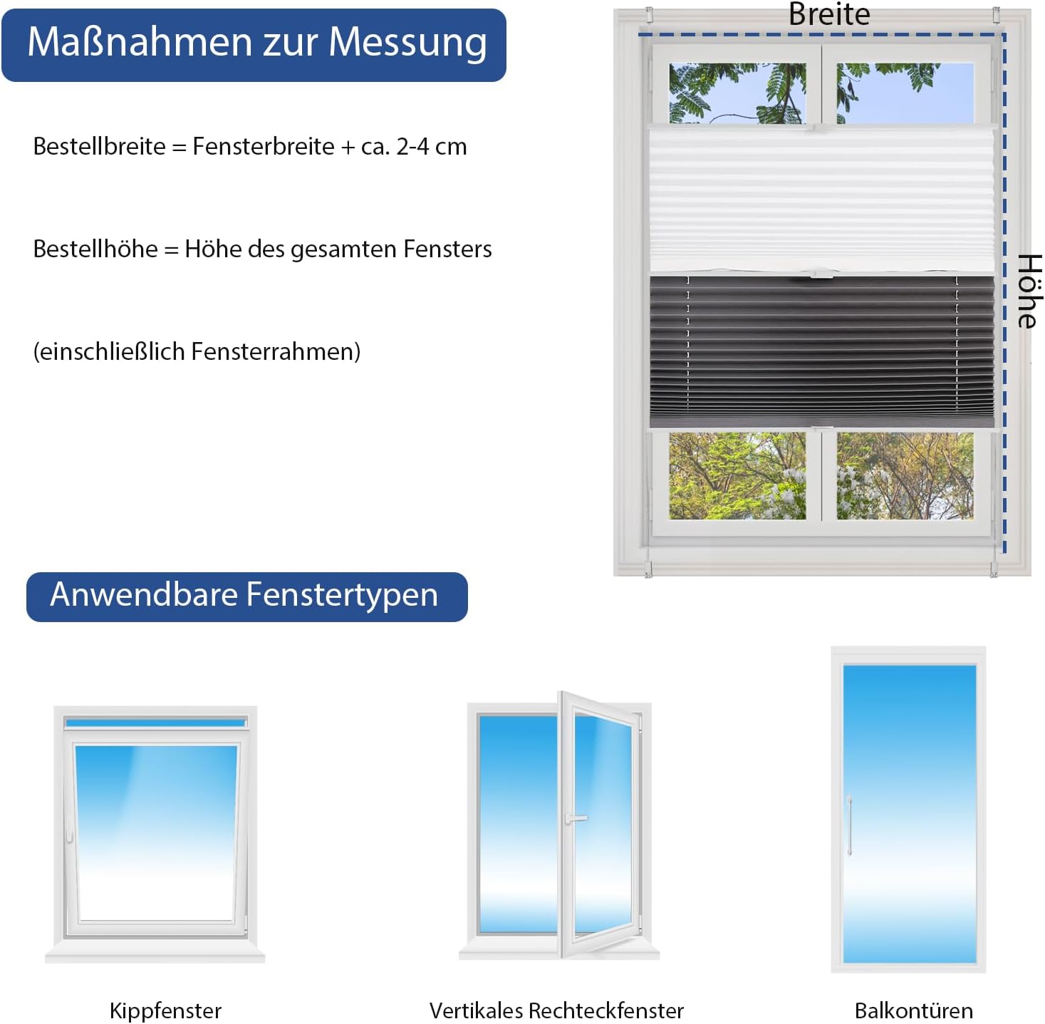 Thumbnail 6 de Sekey Plissee Doppelplissee Day+Night Verdunkelung – ohne Bohren, Klemmfix, 95x120 cm, Weiß/Grau