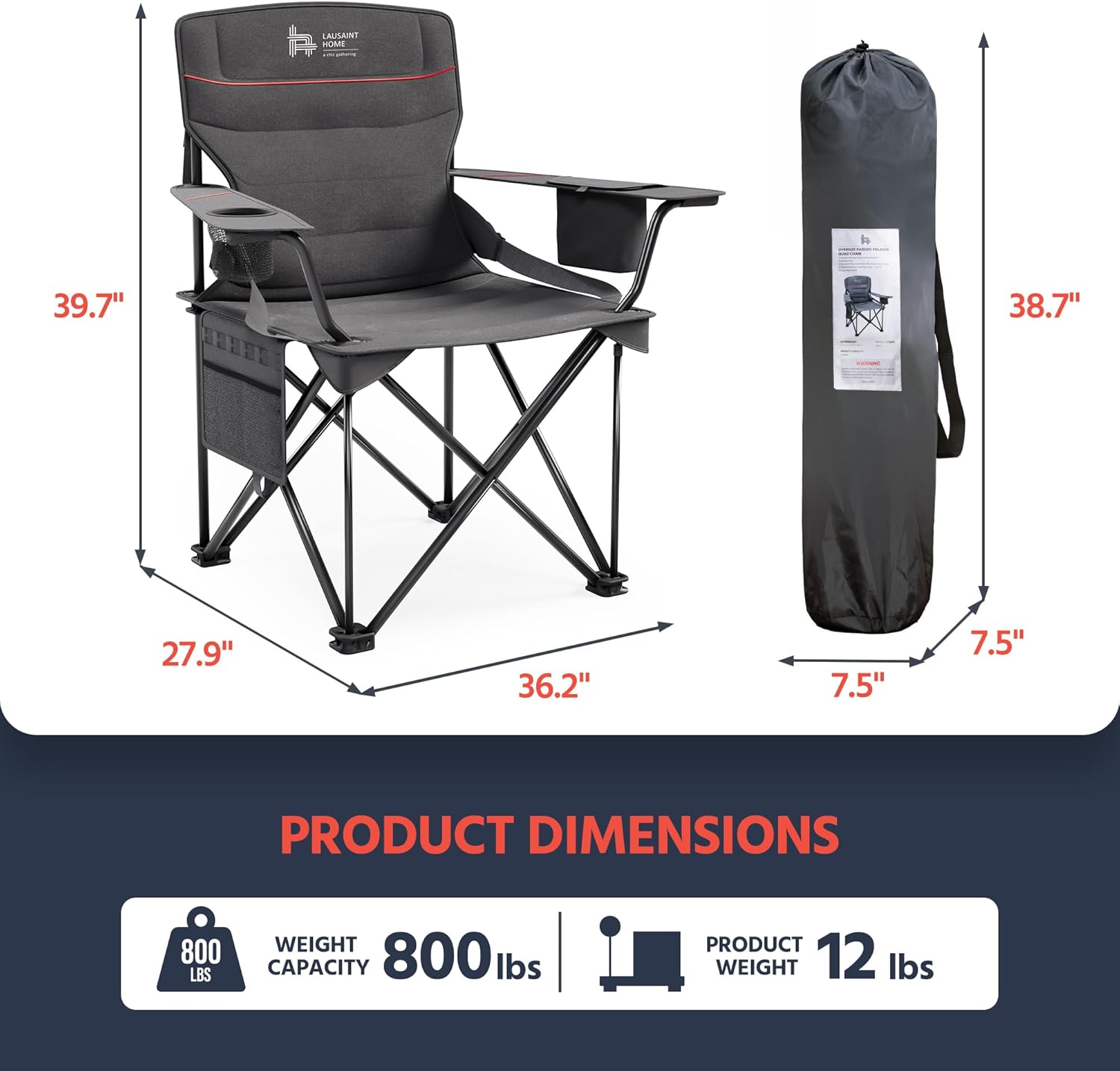 Thumbnail 1 de OUTSIDER Oversized Folding Camping Chair with Lumbar Support and Cooler Bag
