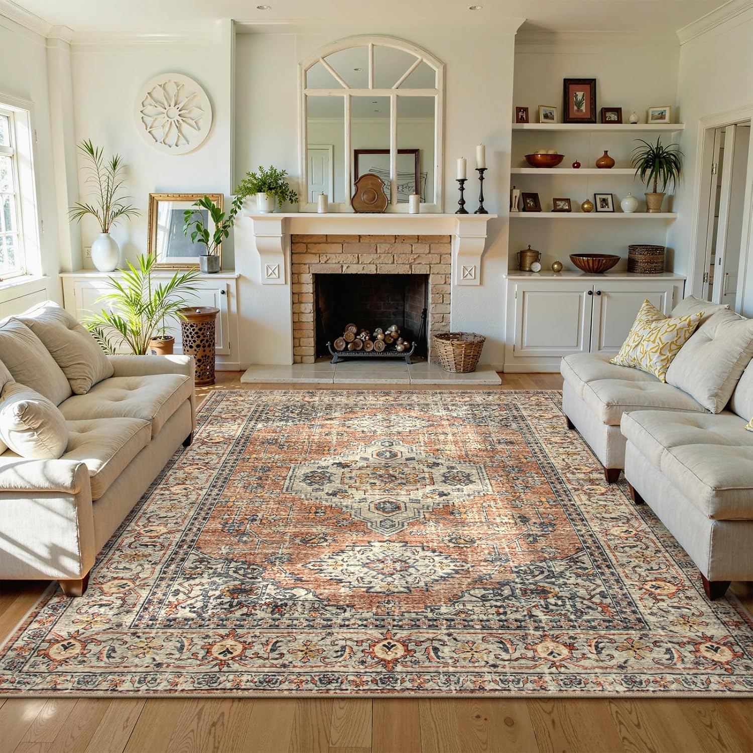 Thumbnail 4 de Lahome Oriental Washable Rug 8x10 (Peach/Orange) — Non-Slip, Ultra-Thin, Machine Washable