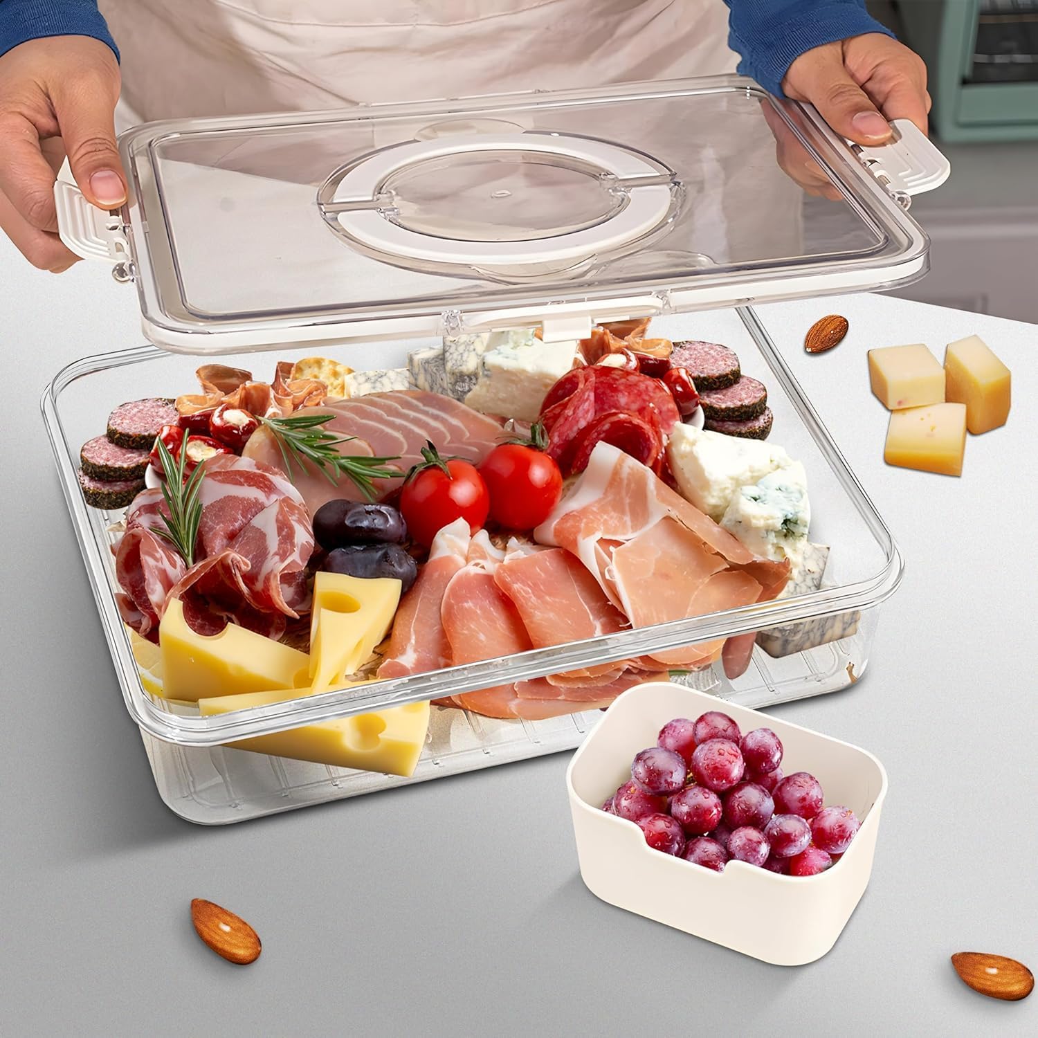 Thumbnail 3 de HRXFOZ Divided Serving Tray with Lid & Handle (8 Compartments) Portable Snack Box