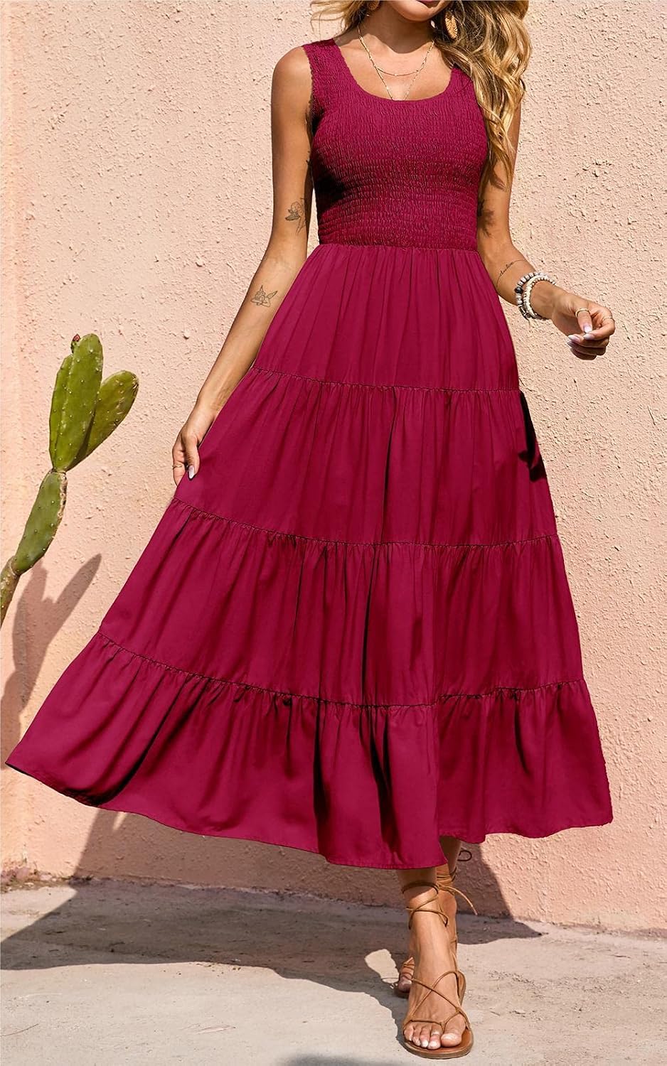 Thumbnail 6 de PRETTYGARDEN Women's 2026 Casual Maxi Sundress with Smocked Tank, Sleeveless, Tiered Long Dress