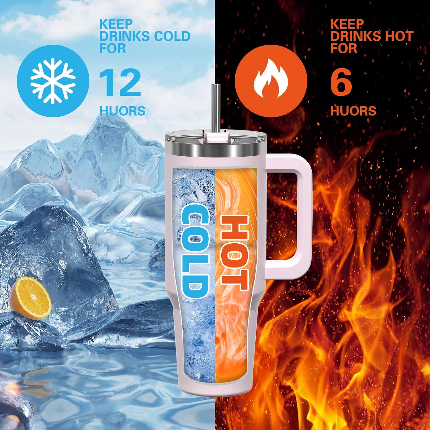 Detalle 2 de WATERSY 40oz Thermobecher to go aus doppelwandigem Edelstahl (Vakuum, auslaufsicher) mit Griff & Strohhalm