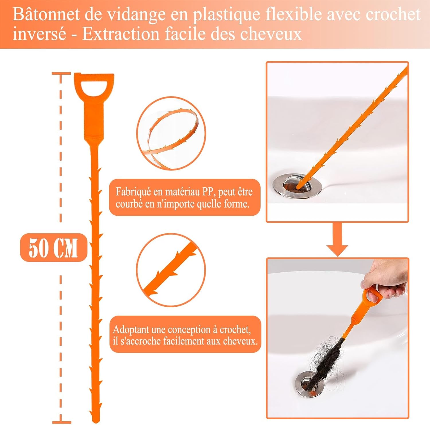 Thumbnail 6 de Qwatuy 160 cm Furet Déboucheur Professionnel Flexible – Lot de 6 pièces