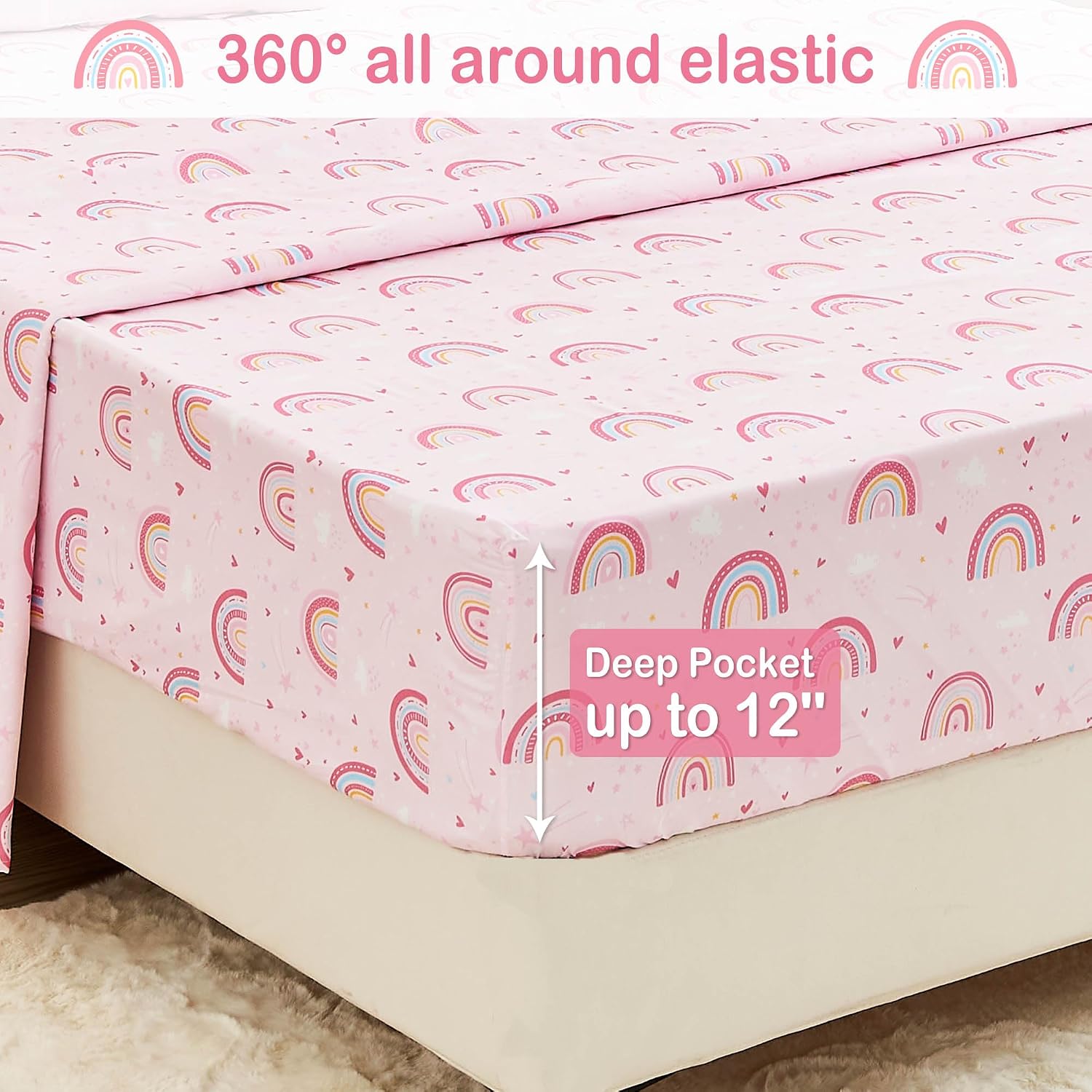Thumbnail 4 de Mooreeke Twin Bed-in-a-Bag Set, Pink Rainbow Microfibre, 6 Pieces