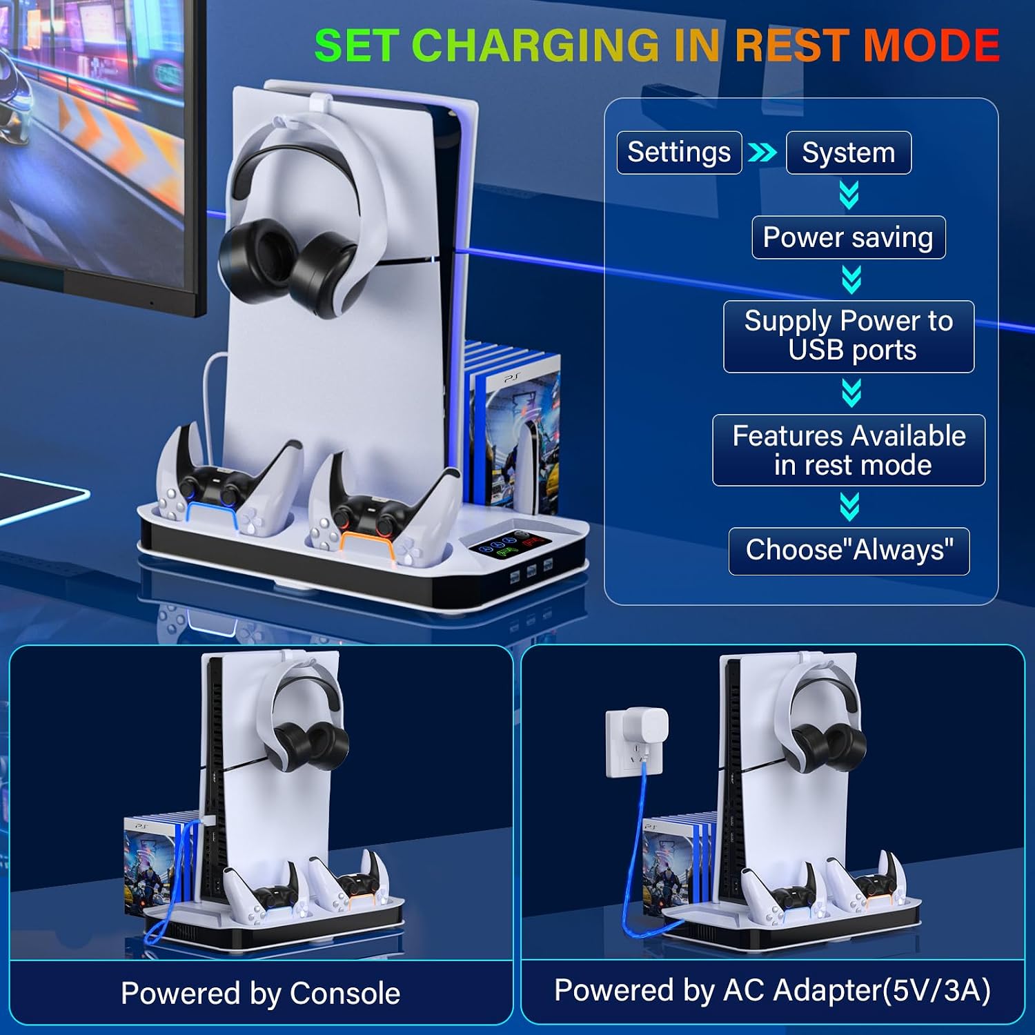 Thumbnail 5 de ZRZLMVP PS5 Cooling Station Stand with Dual Controller Charging | White