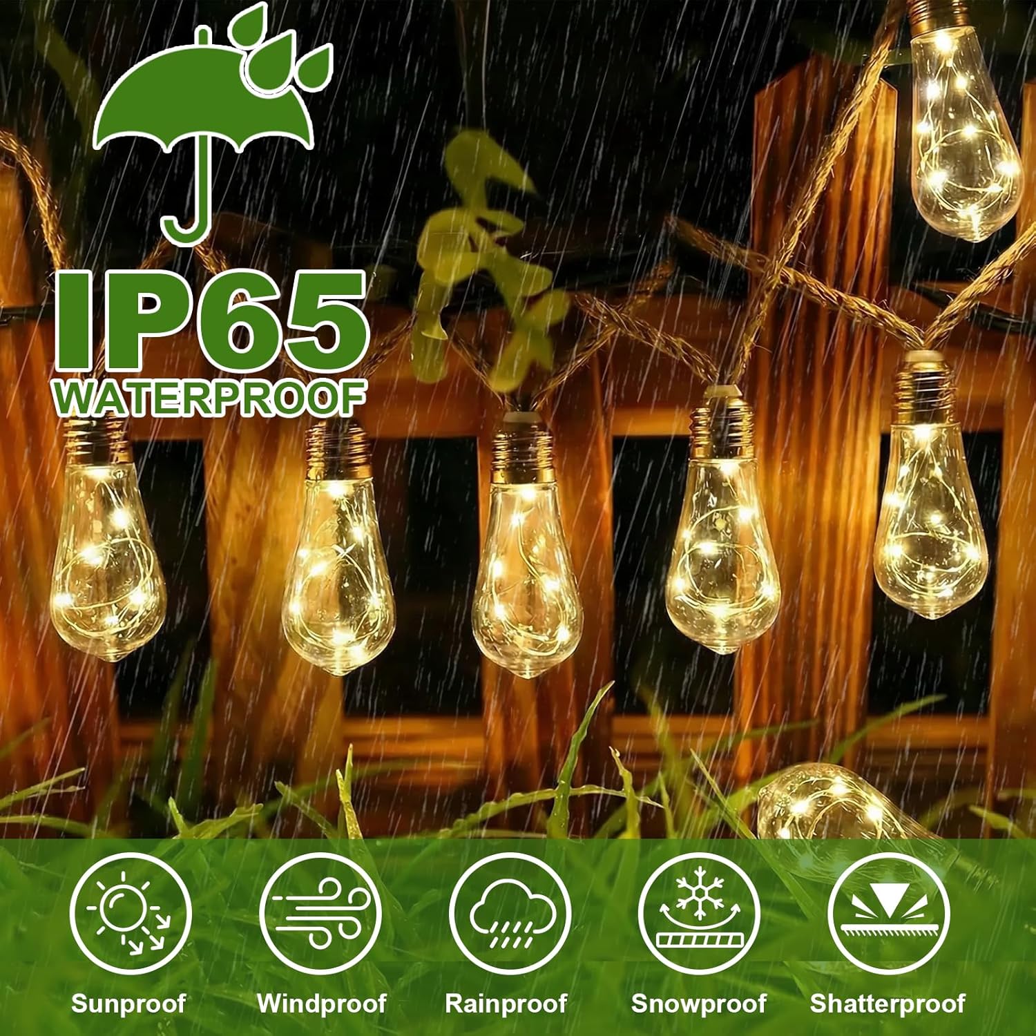 Thumbnail 6 de Giliwosy Solar String Lights Outdoor Garden (10m, 16 Papaya-style LEDs) with Remote, Timer & 1200mAh Battery