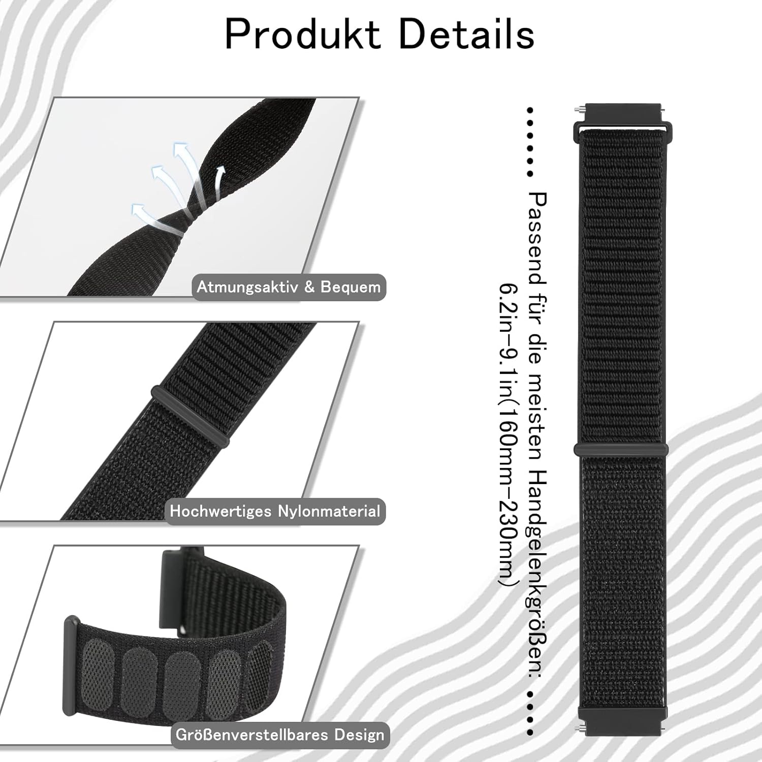 Thumbnail 2 de YCHDDER 19mm Nylon-Armband mit Klettverschluss für GRV FC1/FC5, Willful, YAMAY, Letsfit & weitere (19 mm)