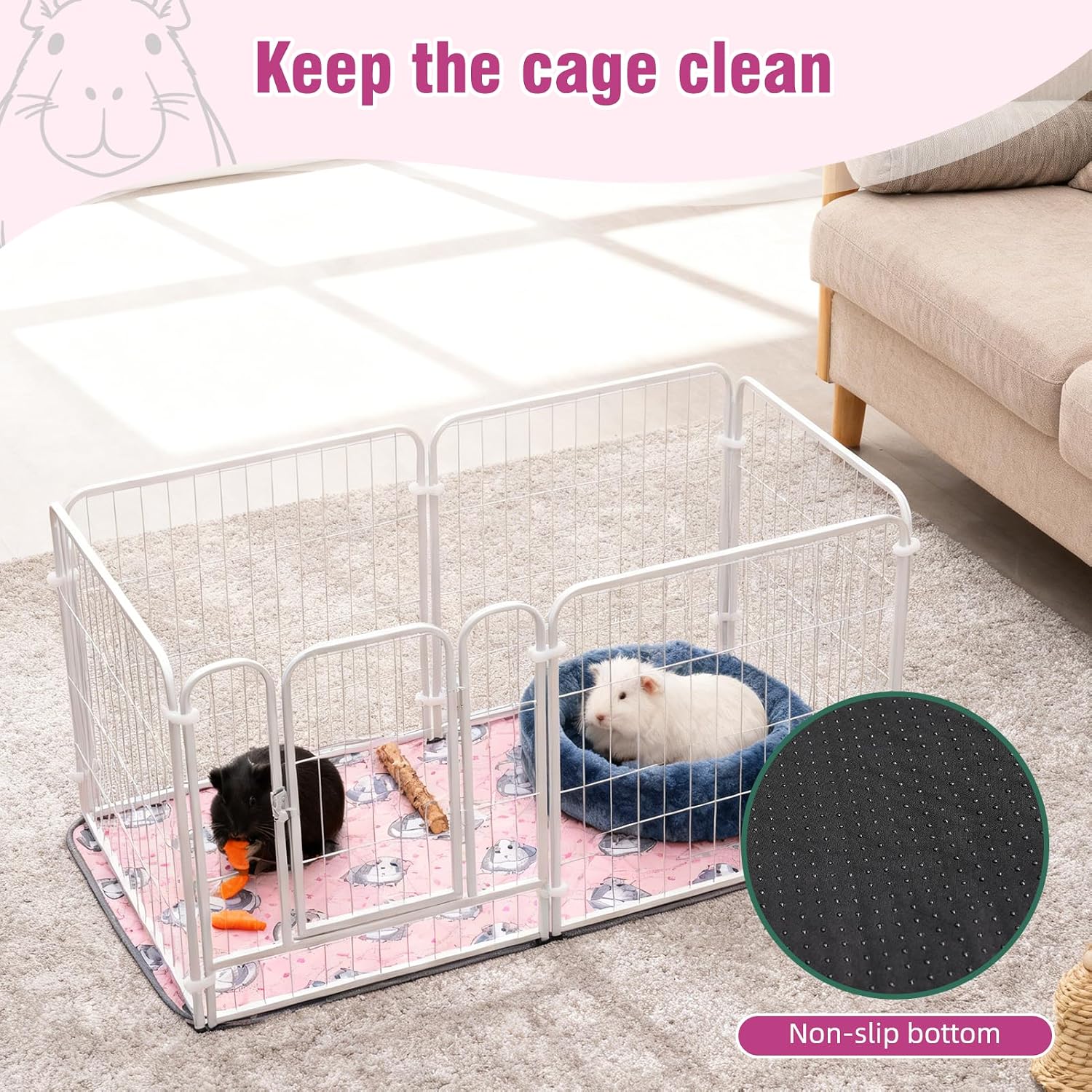 Thumbnail 1 de HOZKUY 2-Pack Guinea Pig Cage Liners & Bedding (24"x48") – Washable, leakproof pee pads with odour control