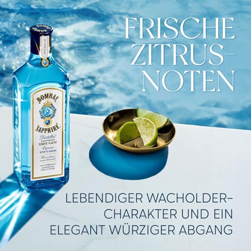 Detalle de Bombay Sapphire London Dry Gin – Dampfinfusion mit 10 handverlesenen Botanicals, 40% vol., 700 ml