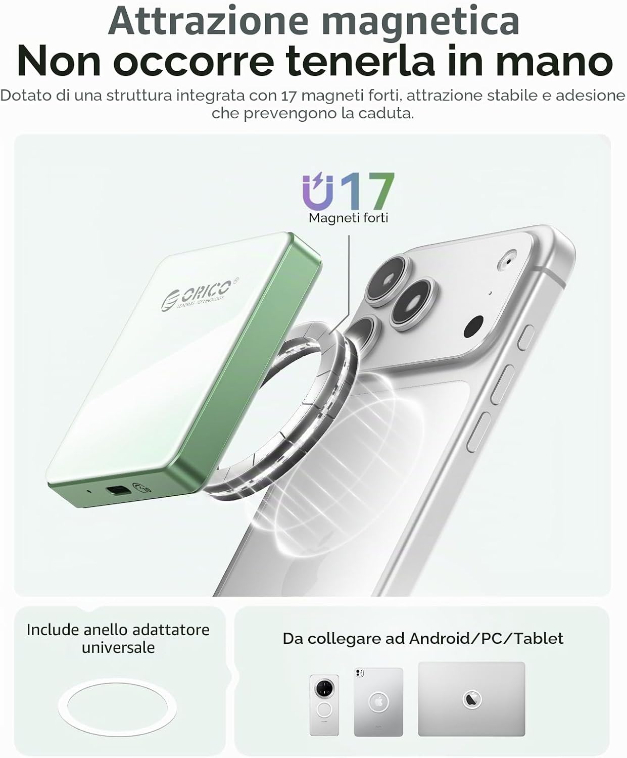 Thumbnail 6 de ORICO Magnetic Case NVMe M.2 per iPhone 15/16/17 Pro – USB-C 3.2 Gen2 10Gbps, 4K ProRes, PD 100W, SSD 2230/2242 2TB (Verde)