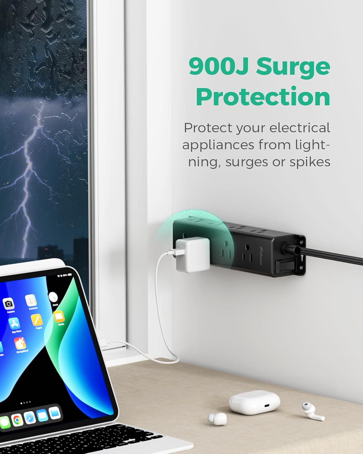Thumbnail 4 de Mifaso MFS9WACB 12-Outlet Surge Protector, 900-Joule, 5-ft Cord